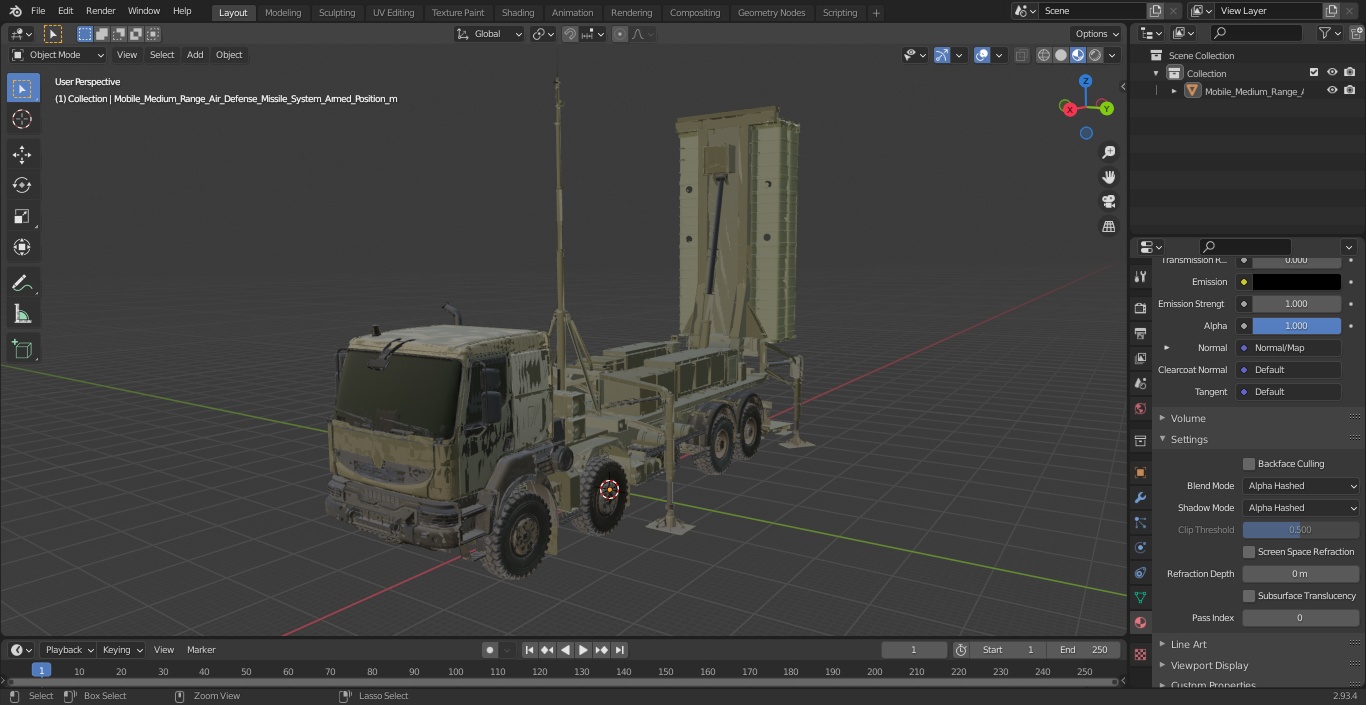 3D Mobile Medium Range Air Defense Missile System Armed Position