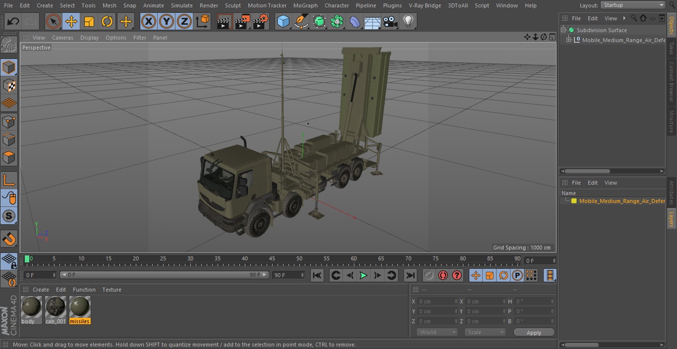 3D Mobile Medium Range Air Defense Missile System Armed Position