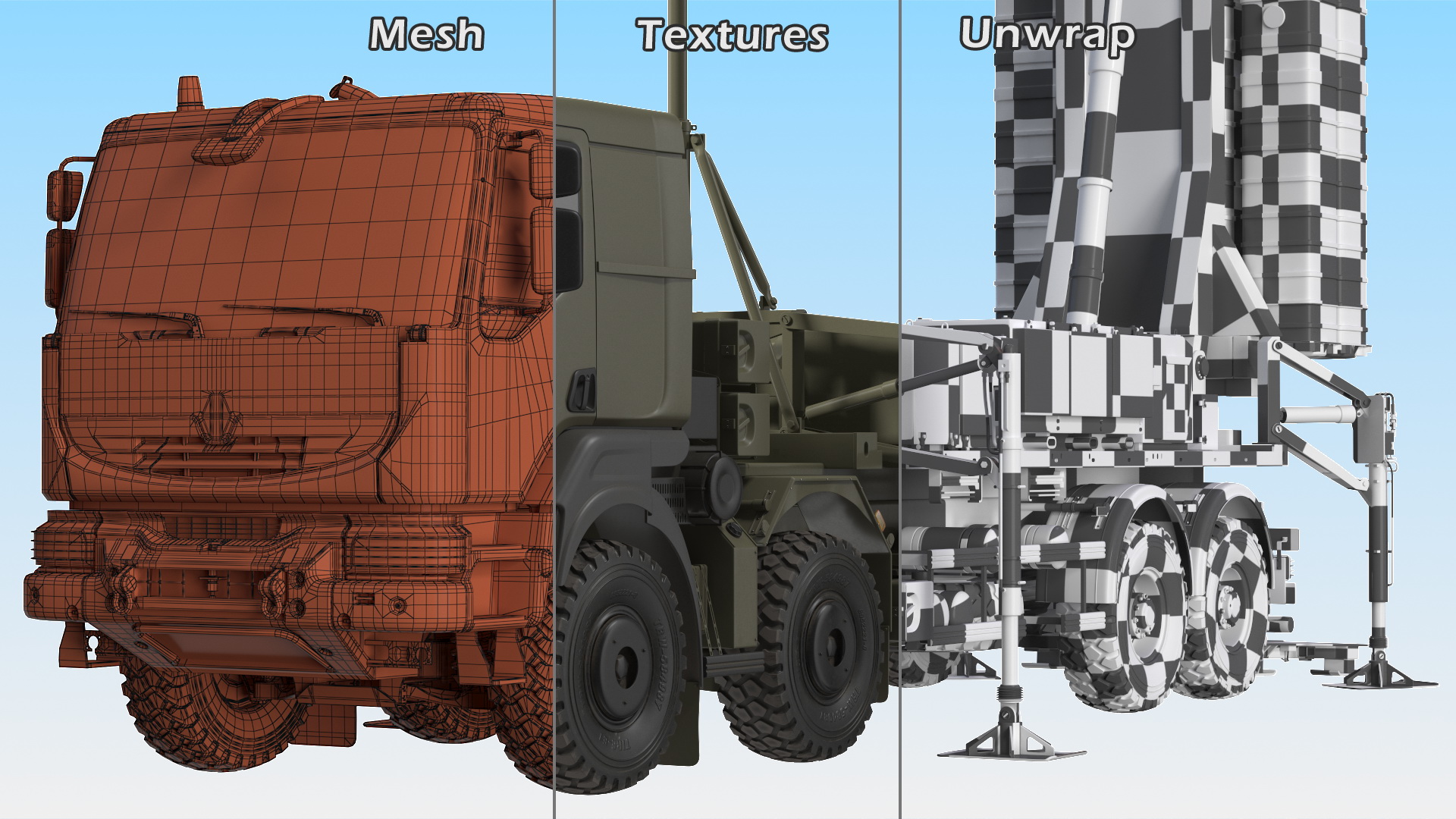 3D Mobile Medium Range Air Defense Missile System Armed Position