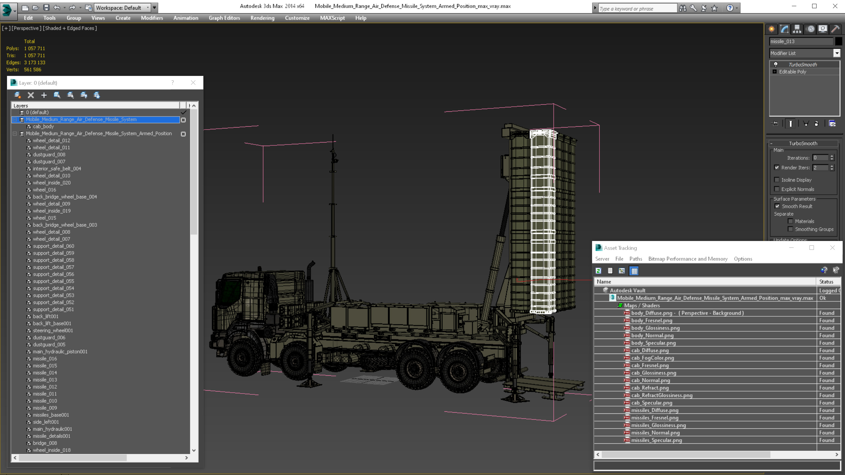 3D Mobile Medium Range Air Defense Missile System Armed Position