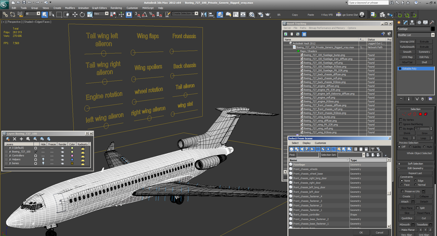 Boeing 727 100 Private Generic Rigged 3D