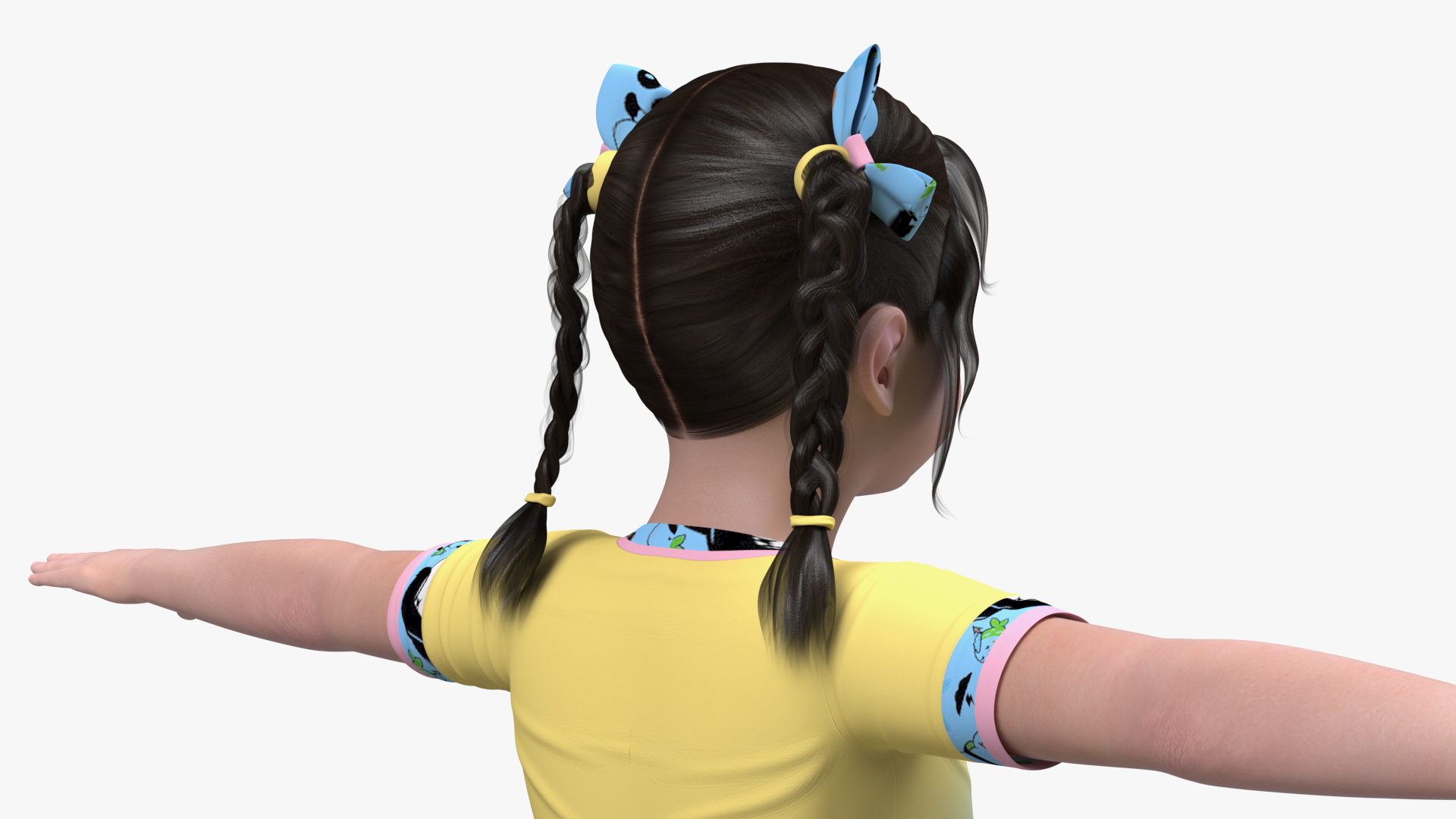 3D Chinese Girl Child in Home Clothes T-pose