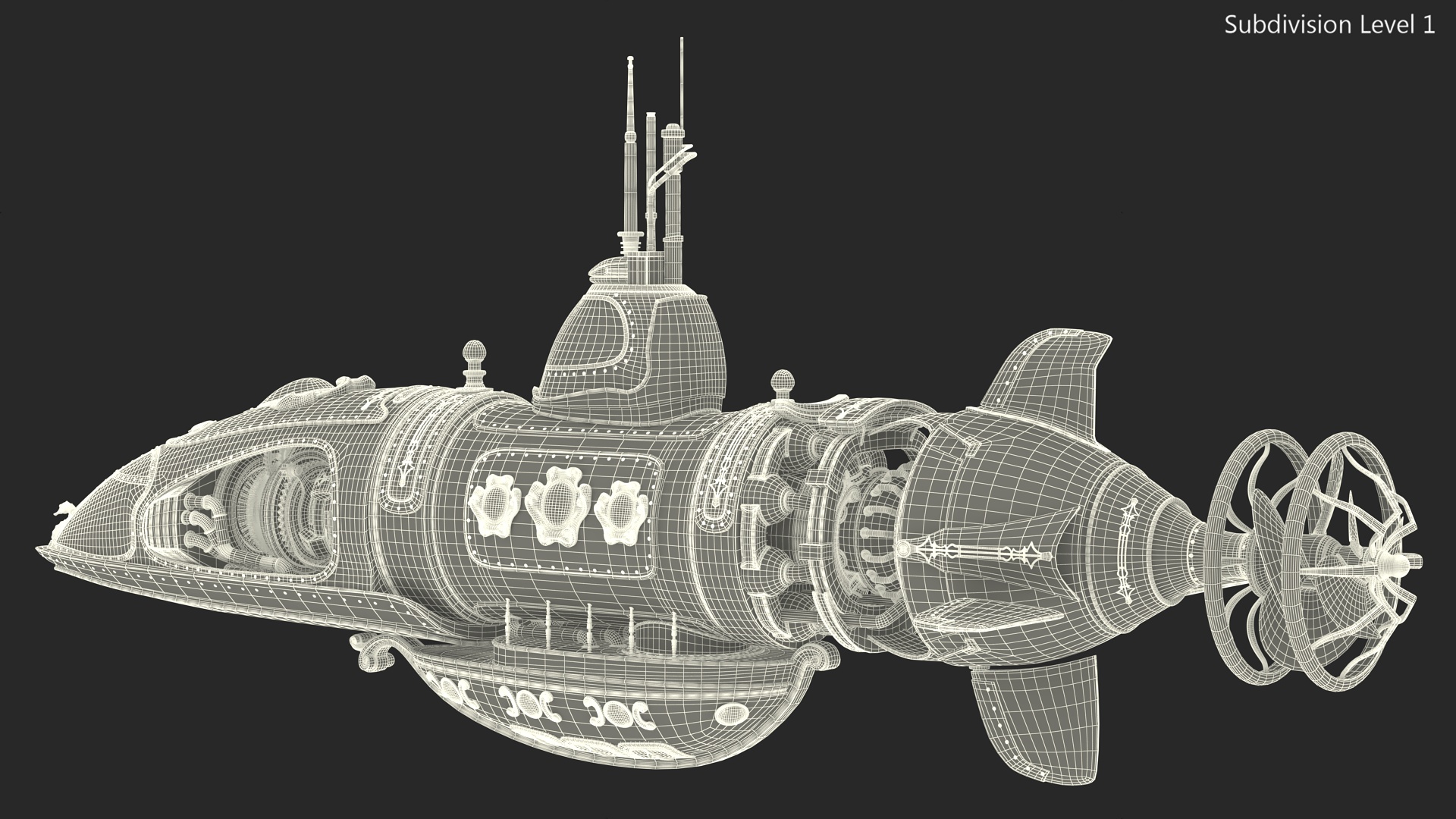 3D Fantastic Steampunk Submarine Bronze Rigged model