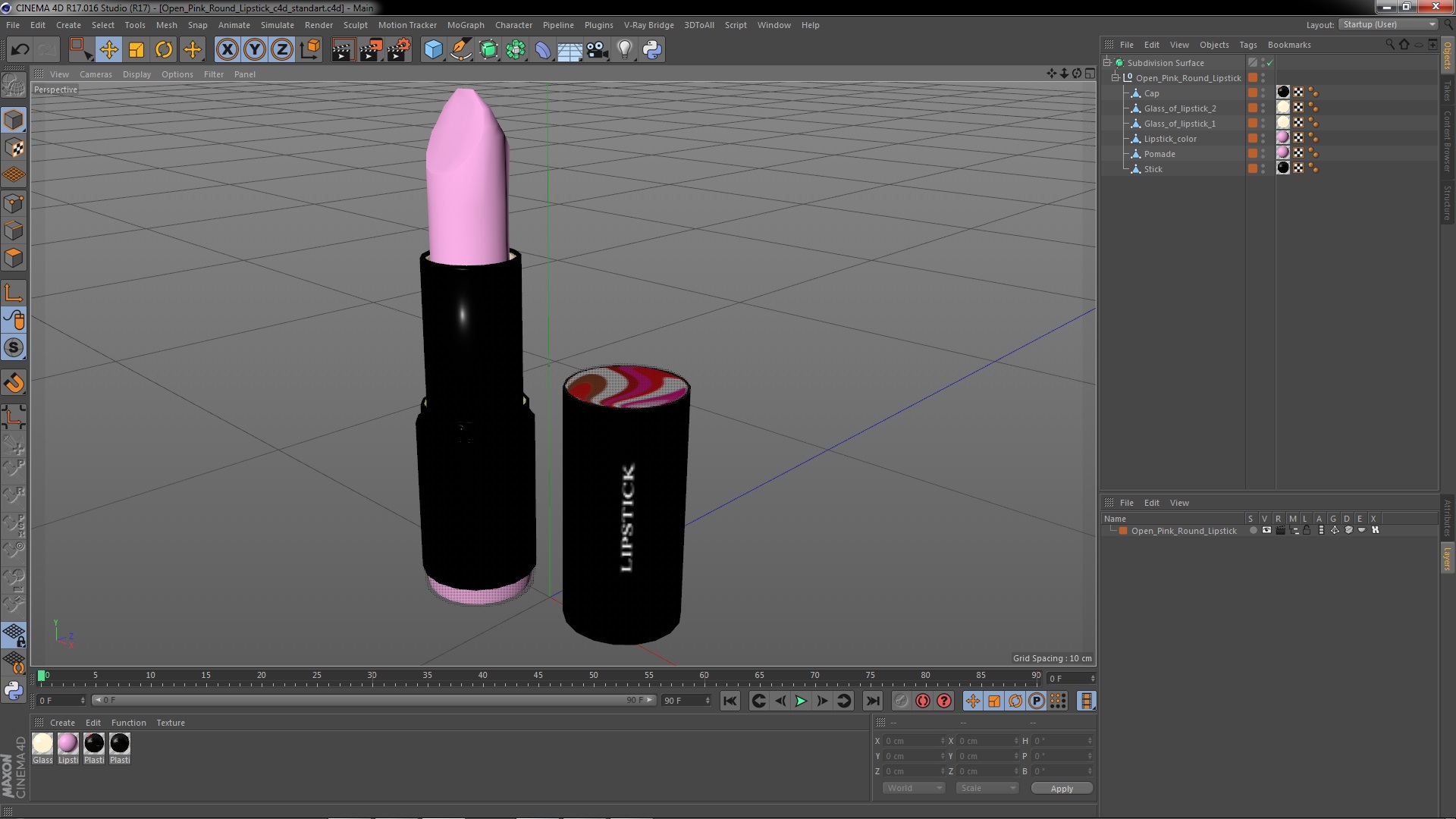 Open Pink Round Lipstick 3D model