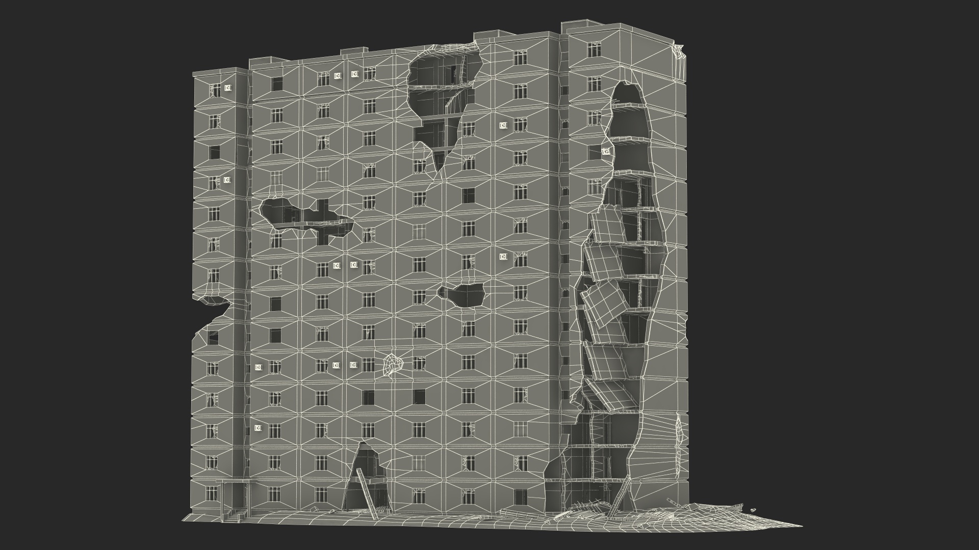 3D Destroyed Building 14 Floors model