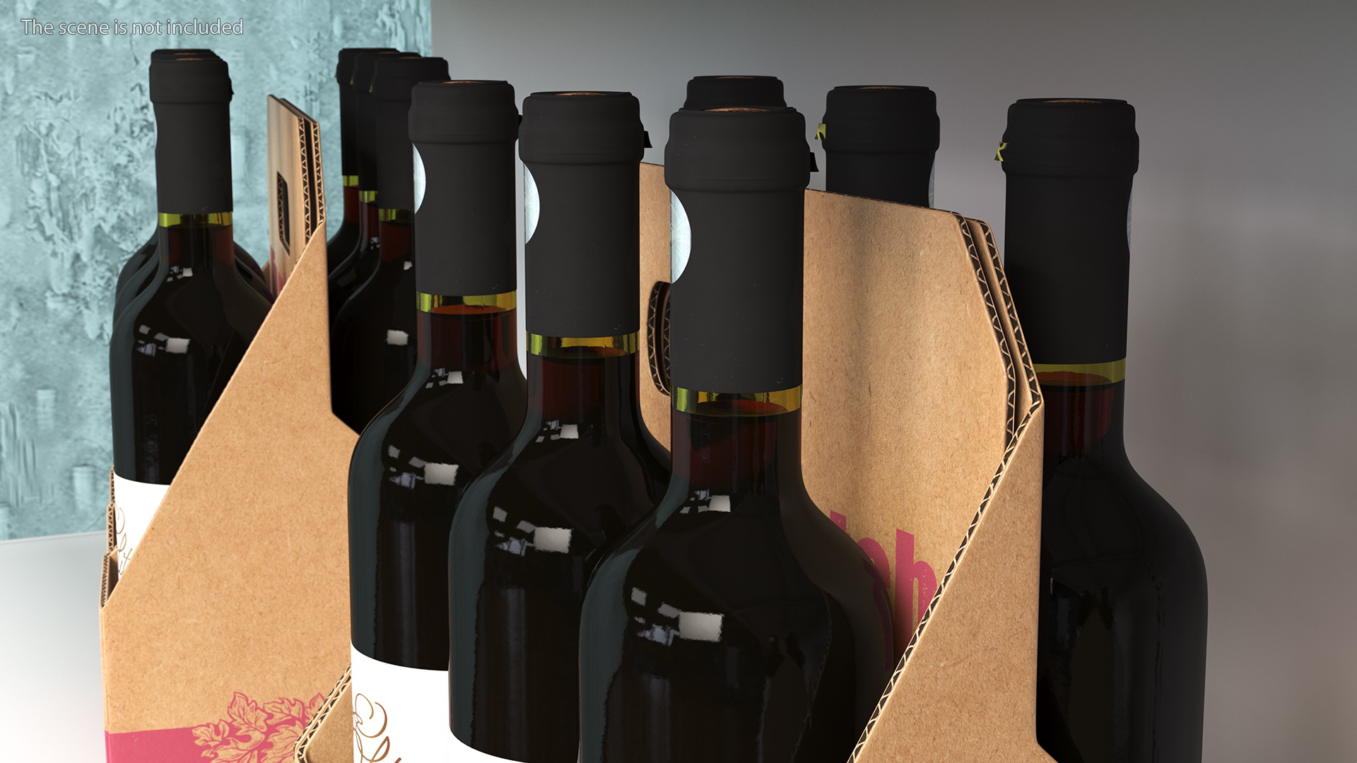 Cardboard Bottle Carrier With Wine 3D model