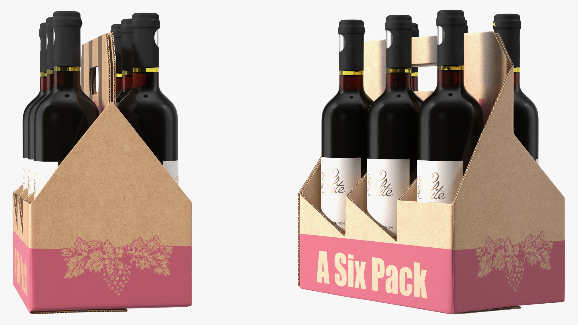 Cardboard Bottle Carrier With Wine 3D model