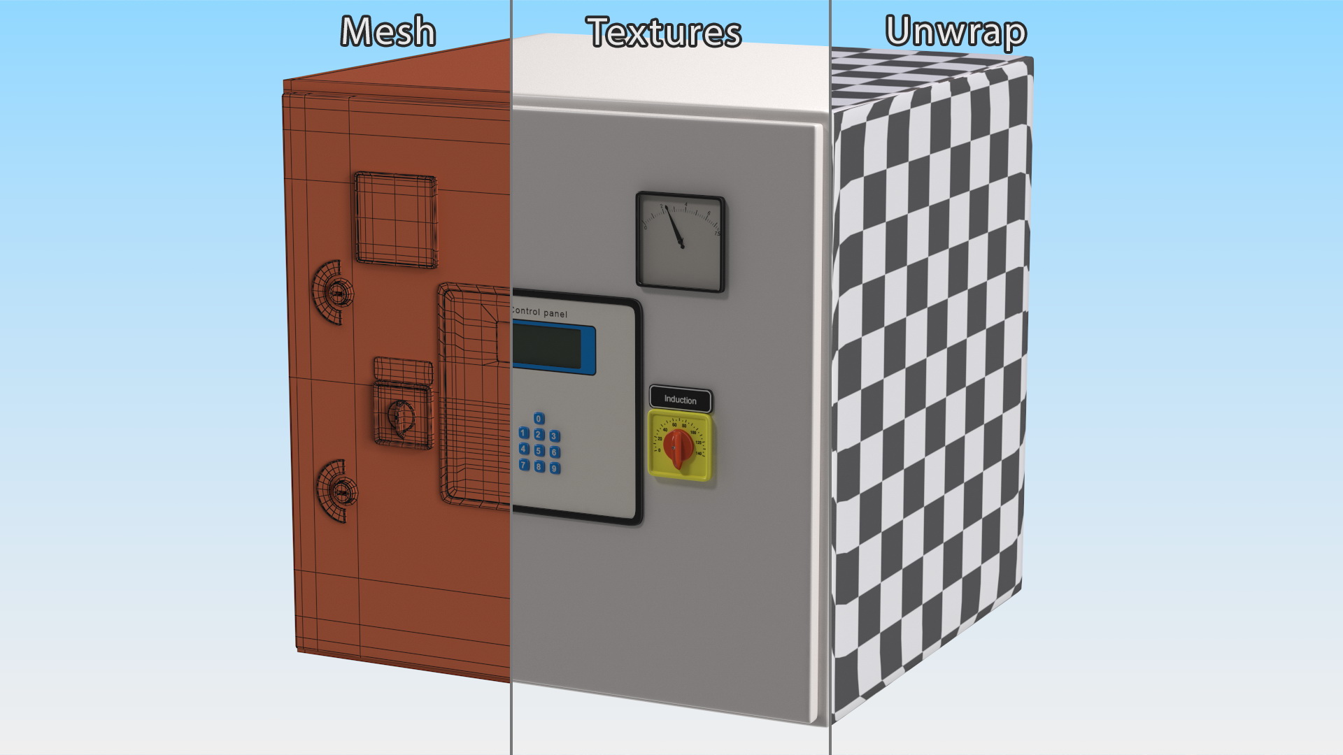 Industrial Control Panel with Gauges and Keypad 3D