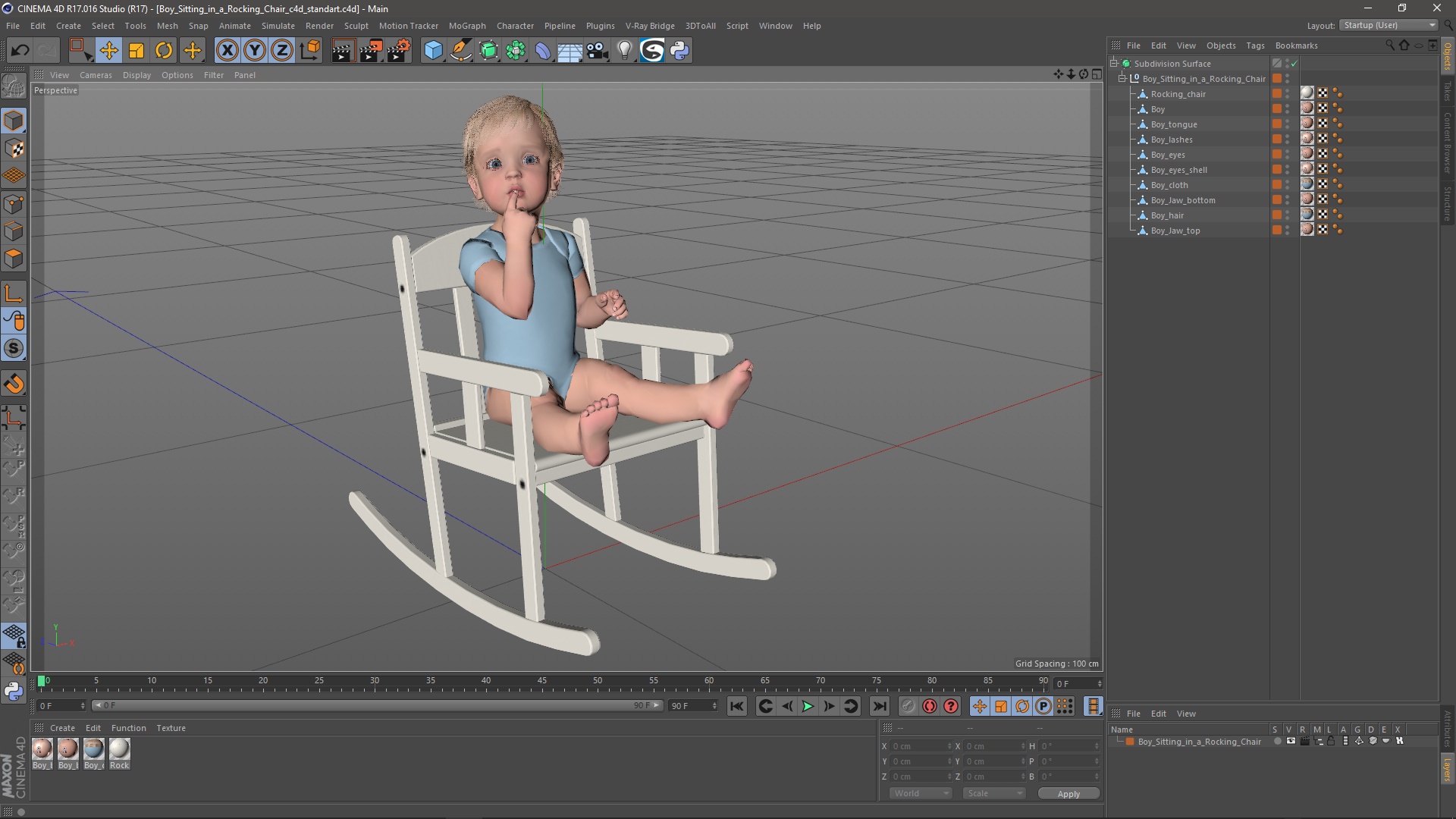 3D model Boy Sitting in a Rocking Chair