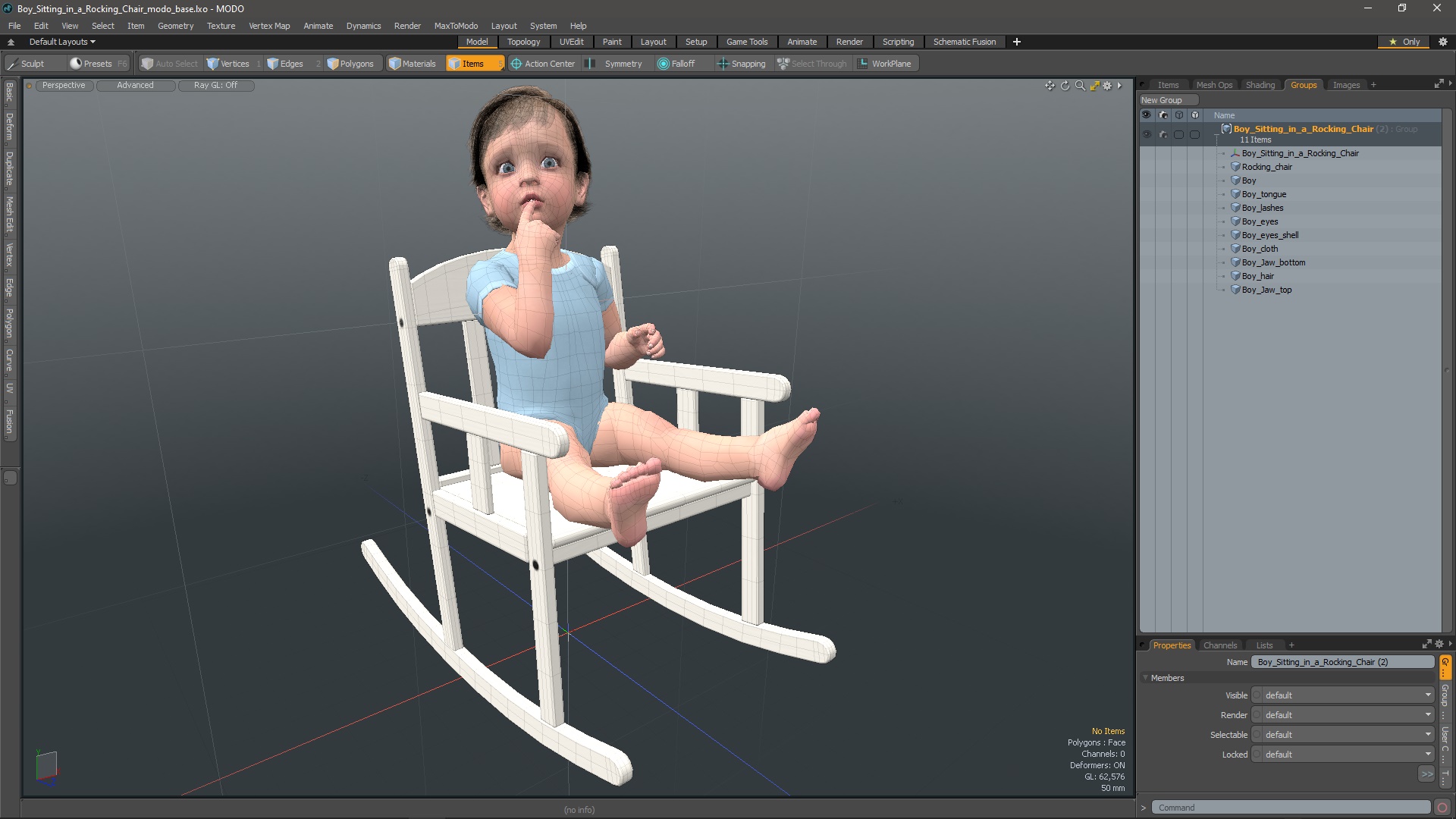 3D model Boy Sitting in a Rocking Chair