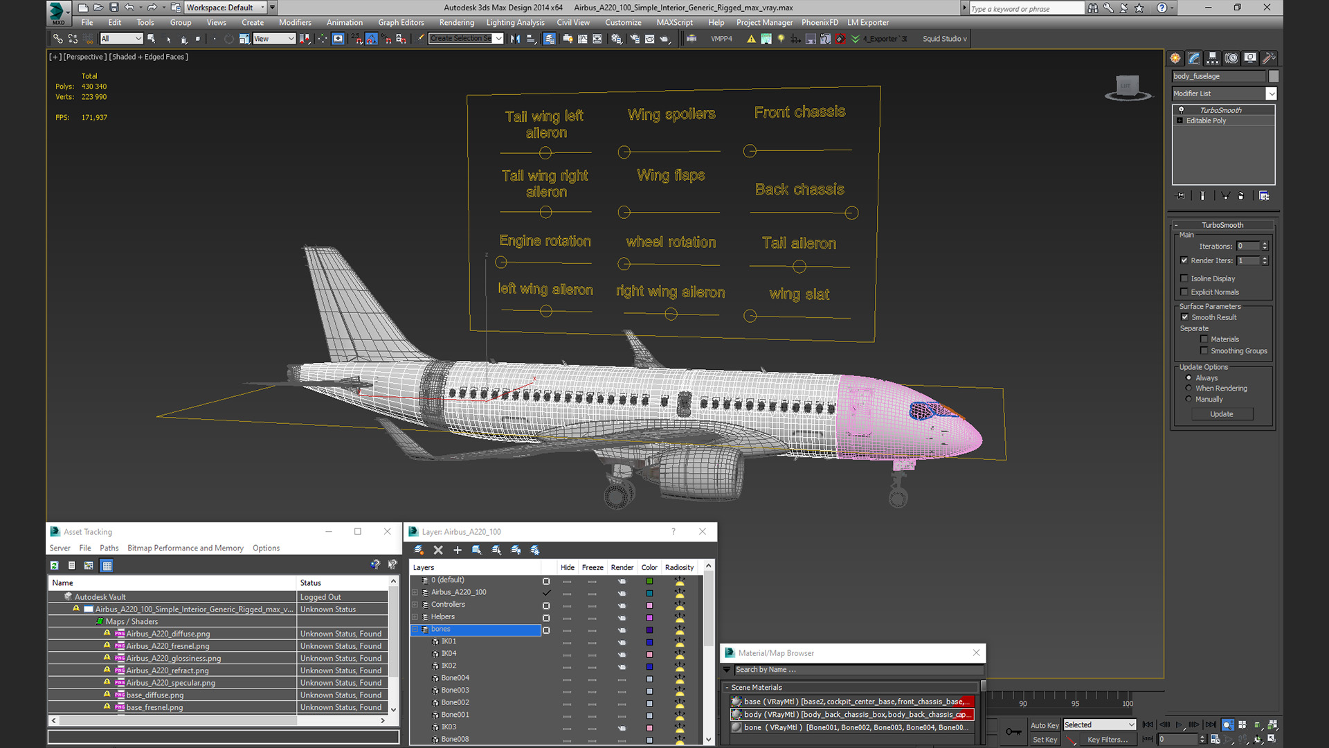 3D Airbus A220 100 Simple Interior Generic Rigged