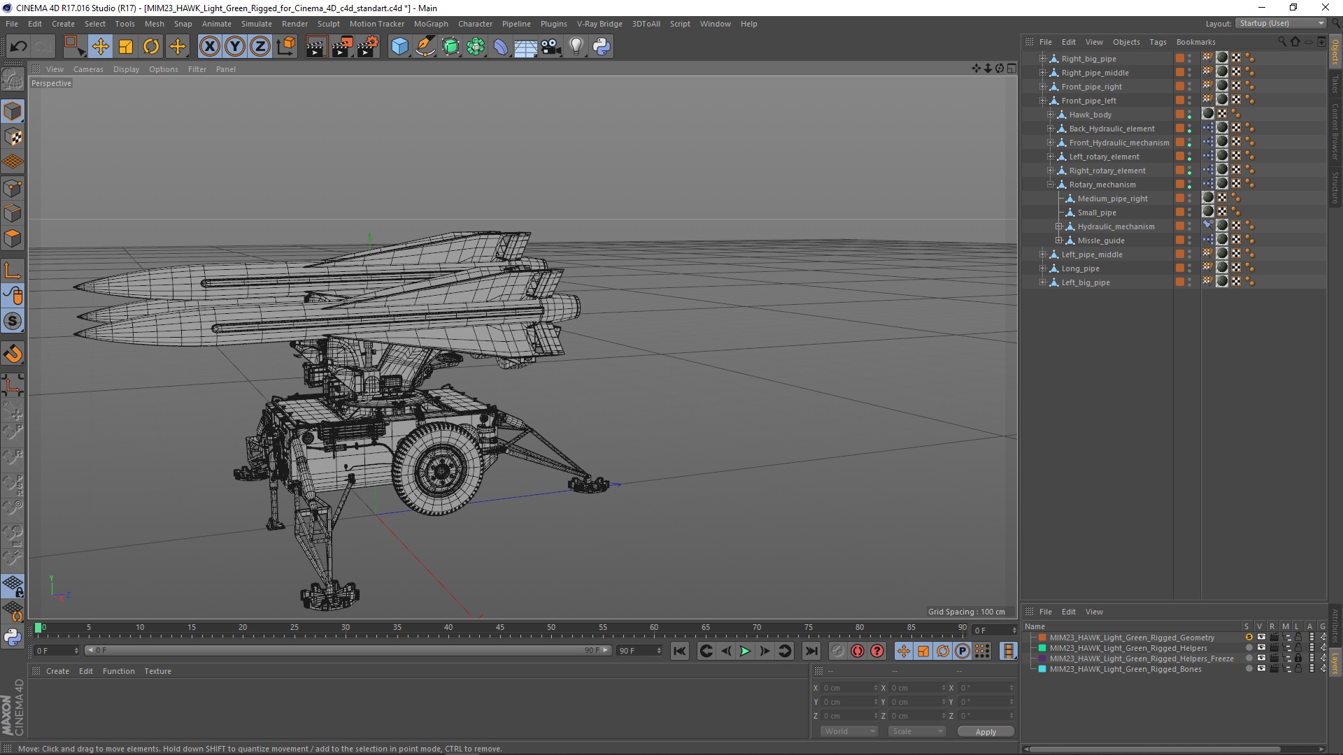 3D MIM23 HAWK Light Green Rigged for Cinema 4D model