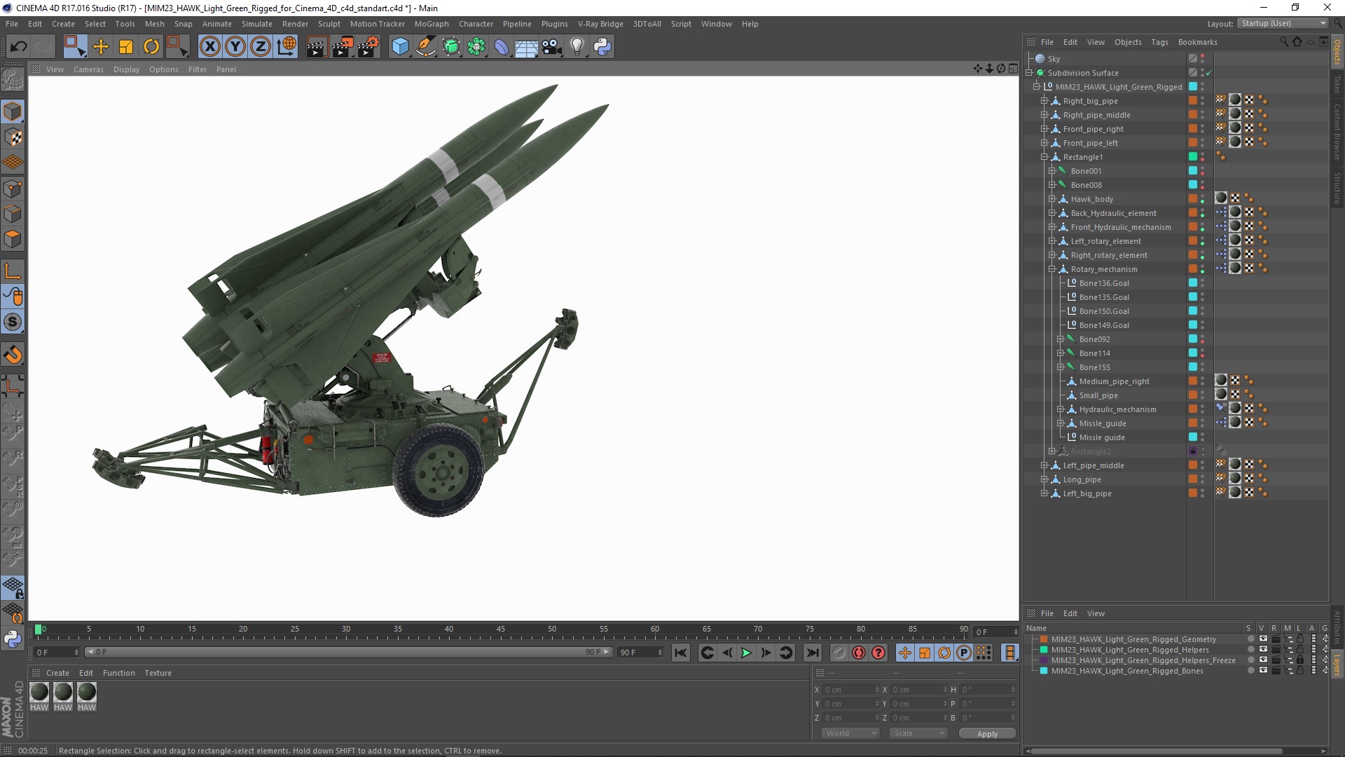 3D MIM23 HAWK Light Green Rigged for Cinema 4D model