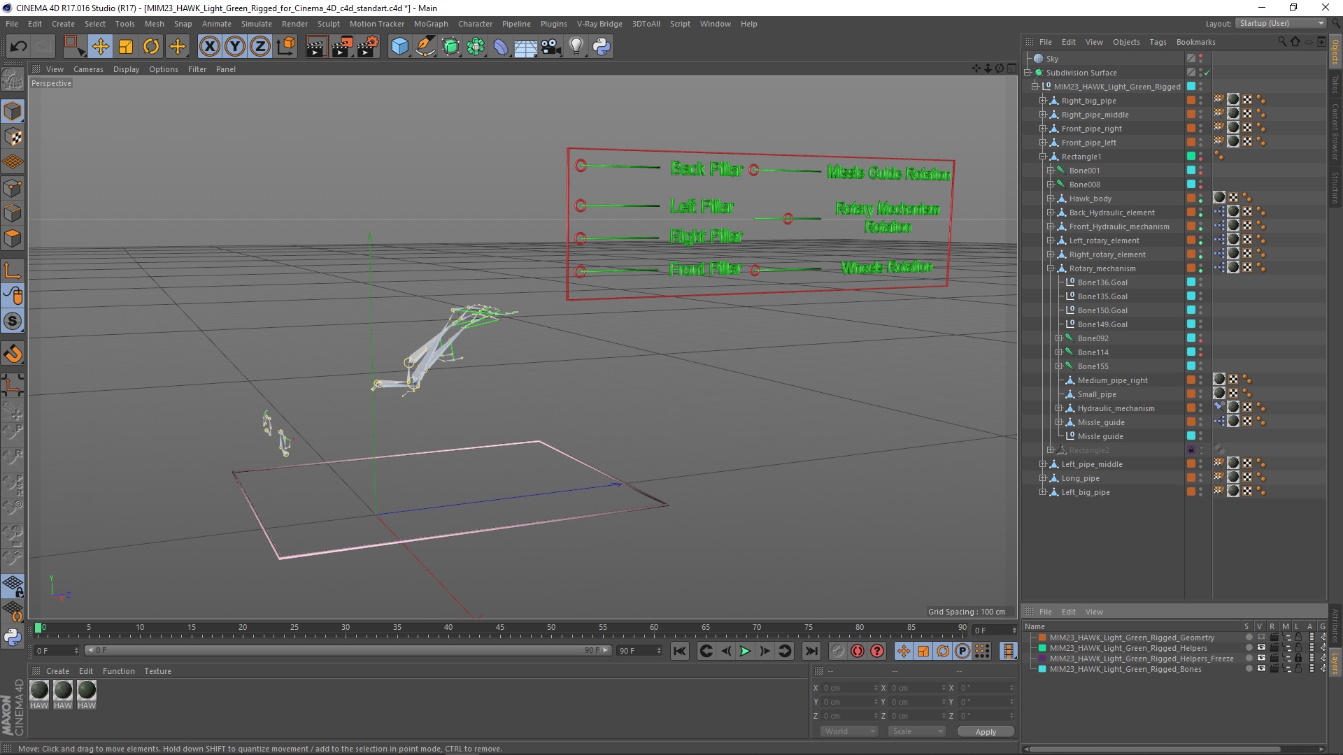 3D MIM23 HAWK Light Green Rigged for Cinema 4D model