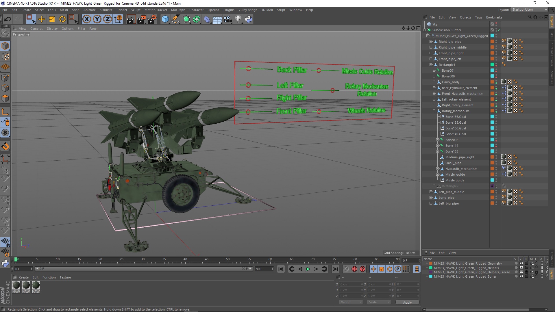 3D MIM23 HAWK Light Green Rigged for Cinema 4D model