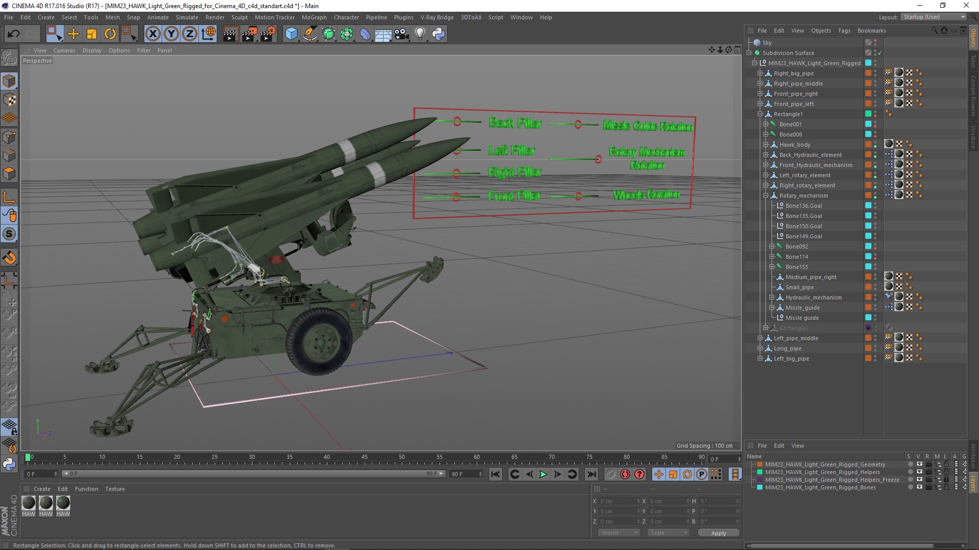 3D MIM23 HAWK Light Green Rigged for Cinema 4D model