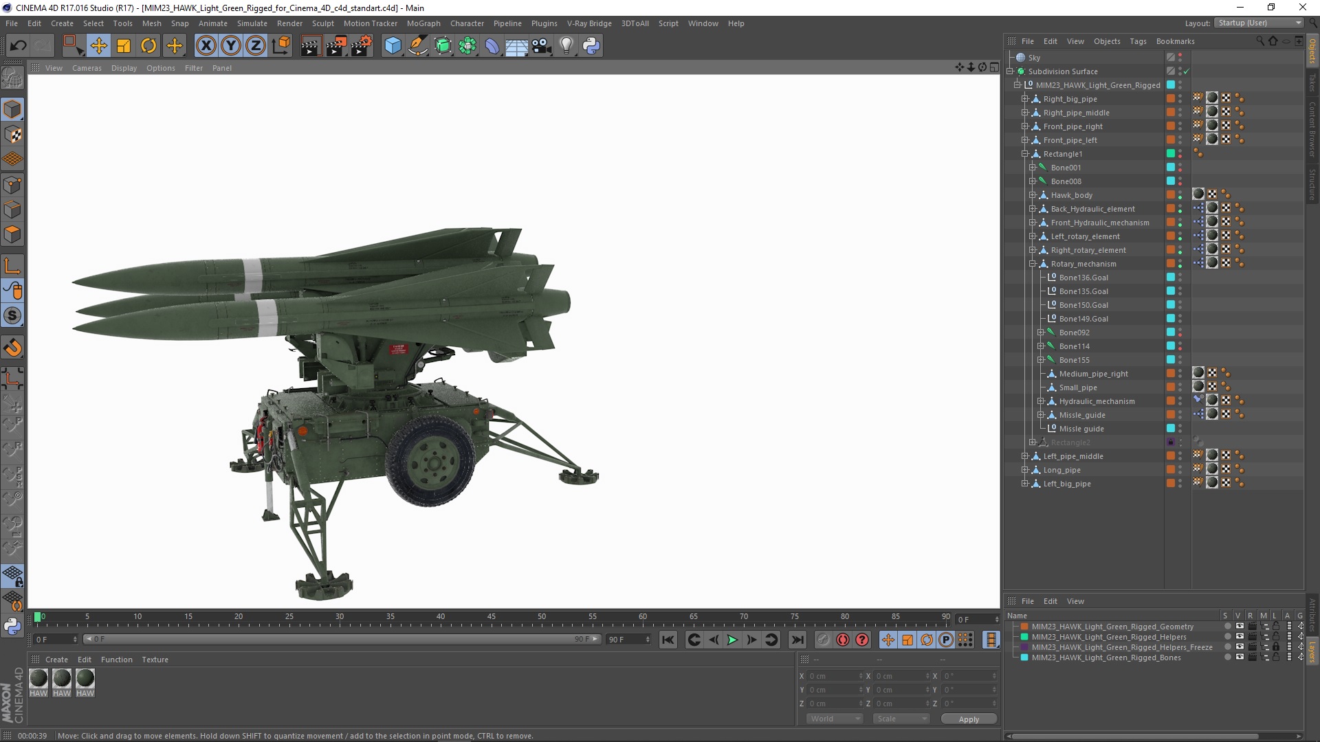 3D MIM23 HAWK Light Green Rigged for Cinema 4D model