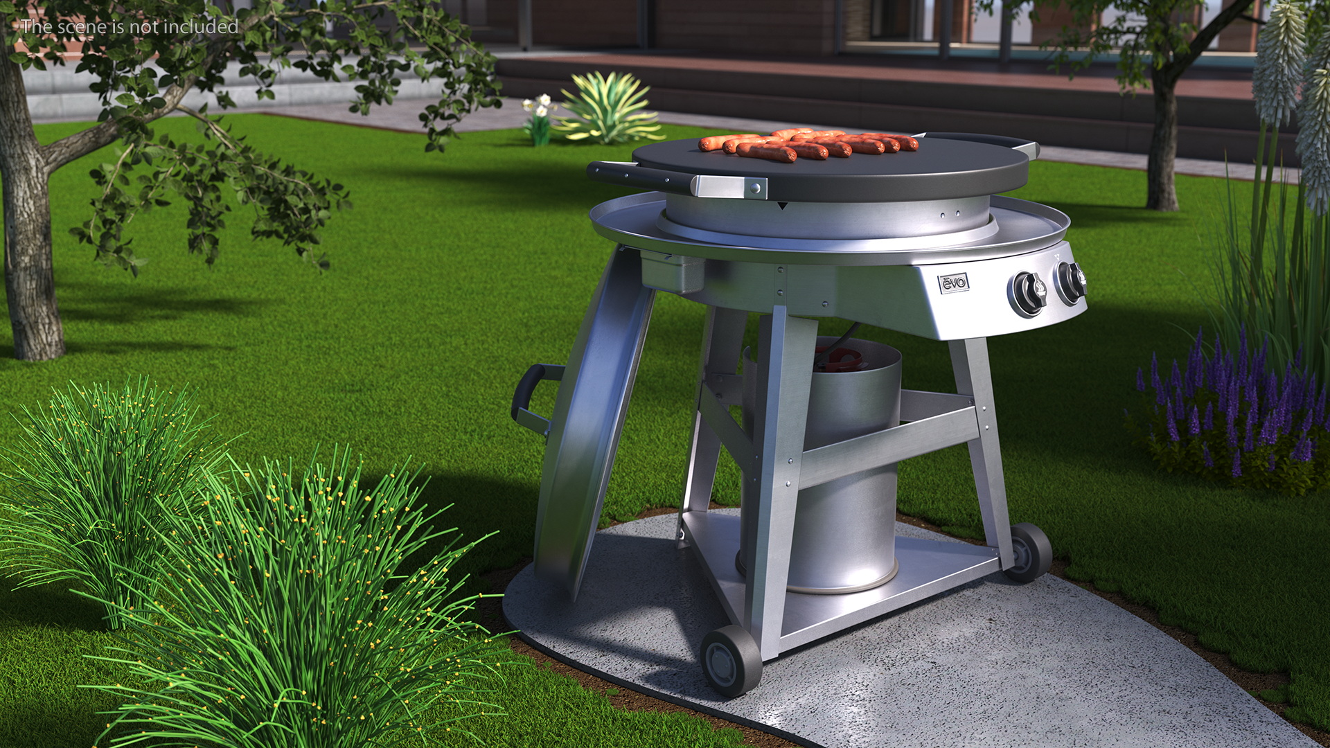 3D Professional Grill Cart with Fried Sausages model