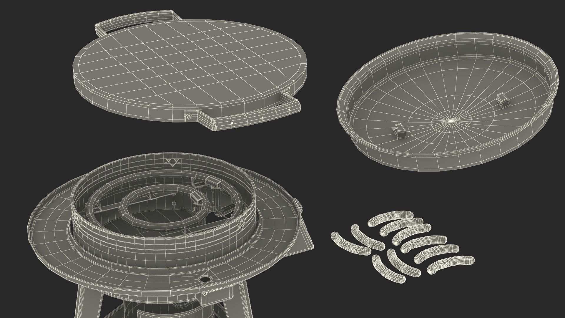 3D Professional Grill Cart with Fried Sausages model