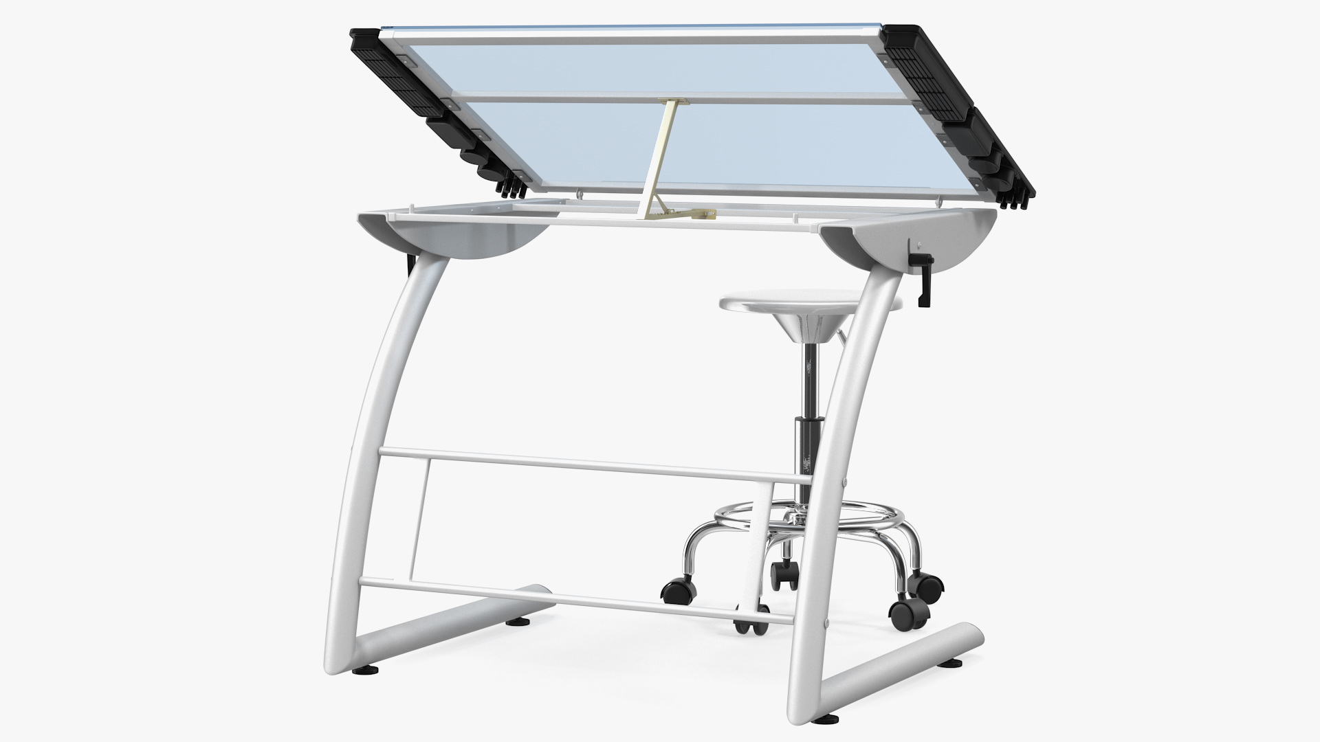 3D model Triflex Adjustable Glass Drawing Table with Stool White