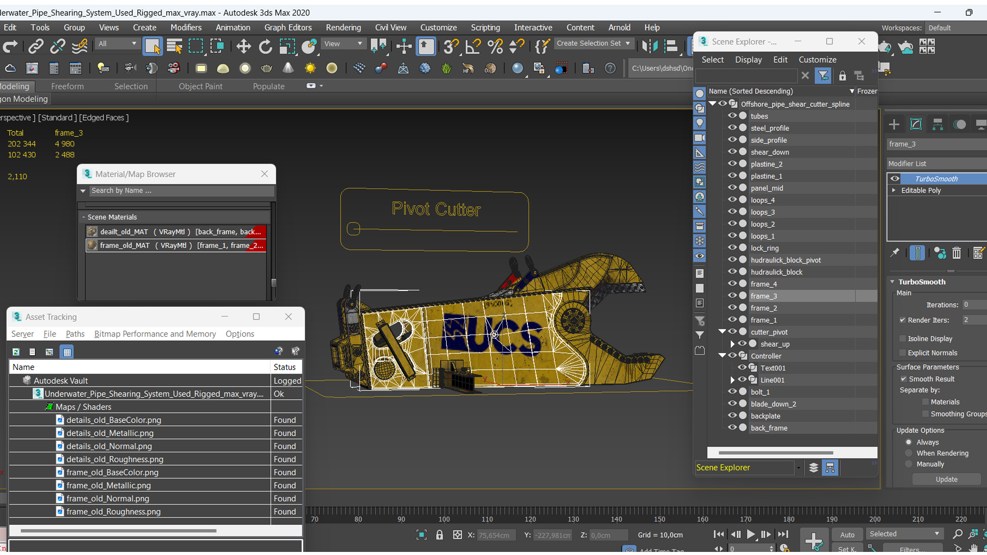 3D Underwater Pipe Shearing System Used Rigged model