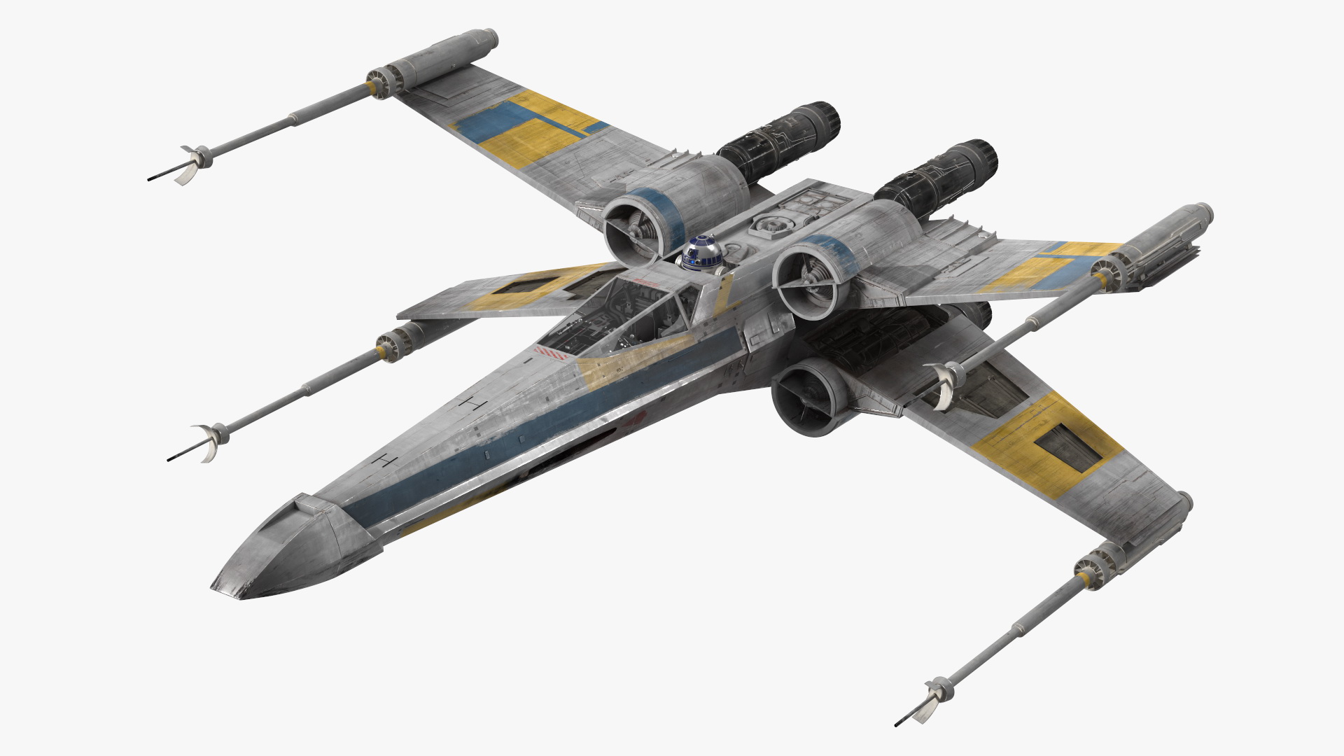 3D Space Fighter X-Wing Starship with R2-D2 Rigged for Maya