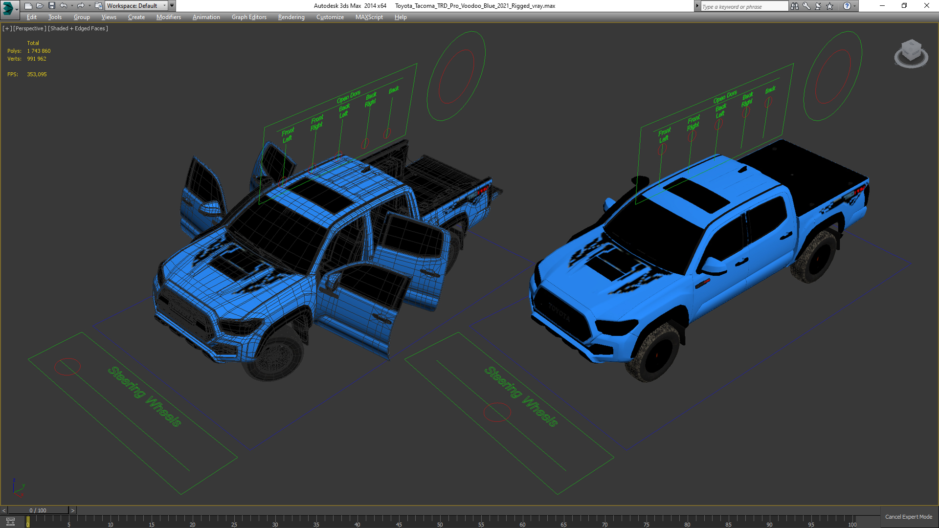 3D model Toyota Tacoma TRD Pro Voodoo Blue 2021 Rigged