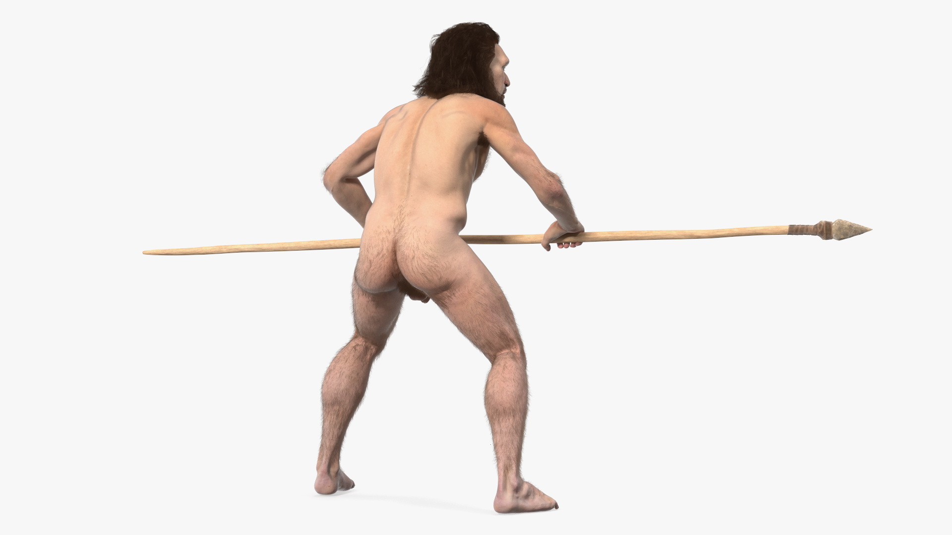 3D Cromagnon Man Holding Spear Fur