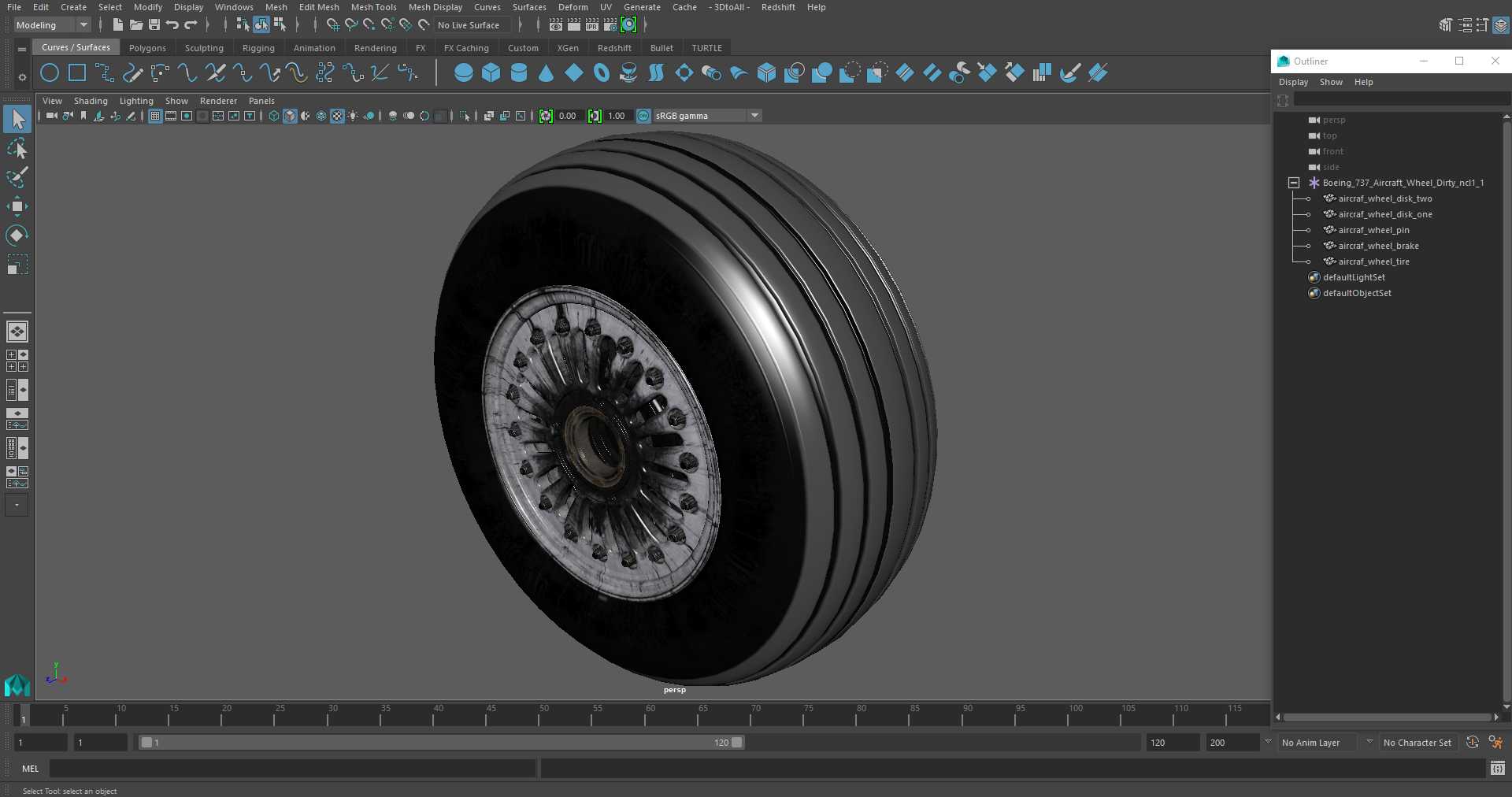 3D Boeing 737 Aircraft Wheel Dirty