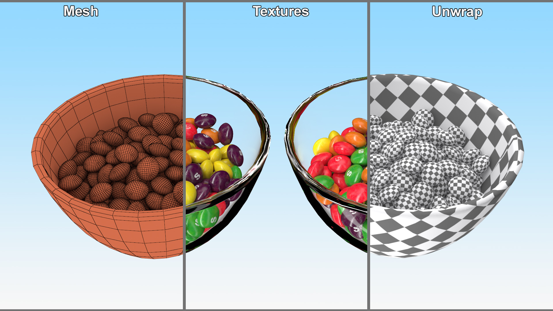 Multicolored Skittles Candies in Bowl 3D