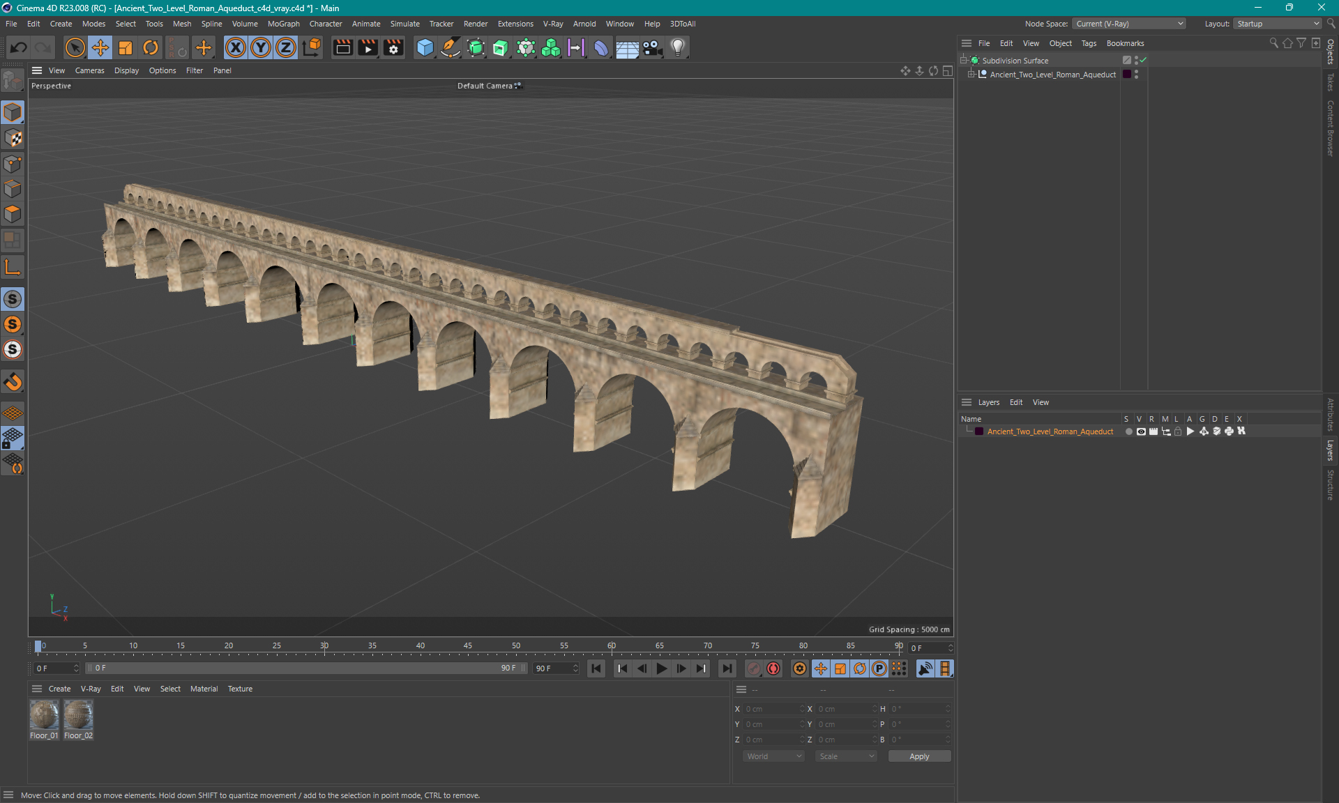 Ancient Two Level Roman Aqueduct 3D