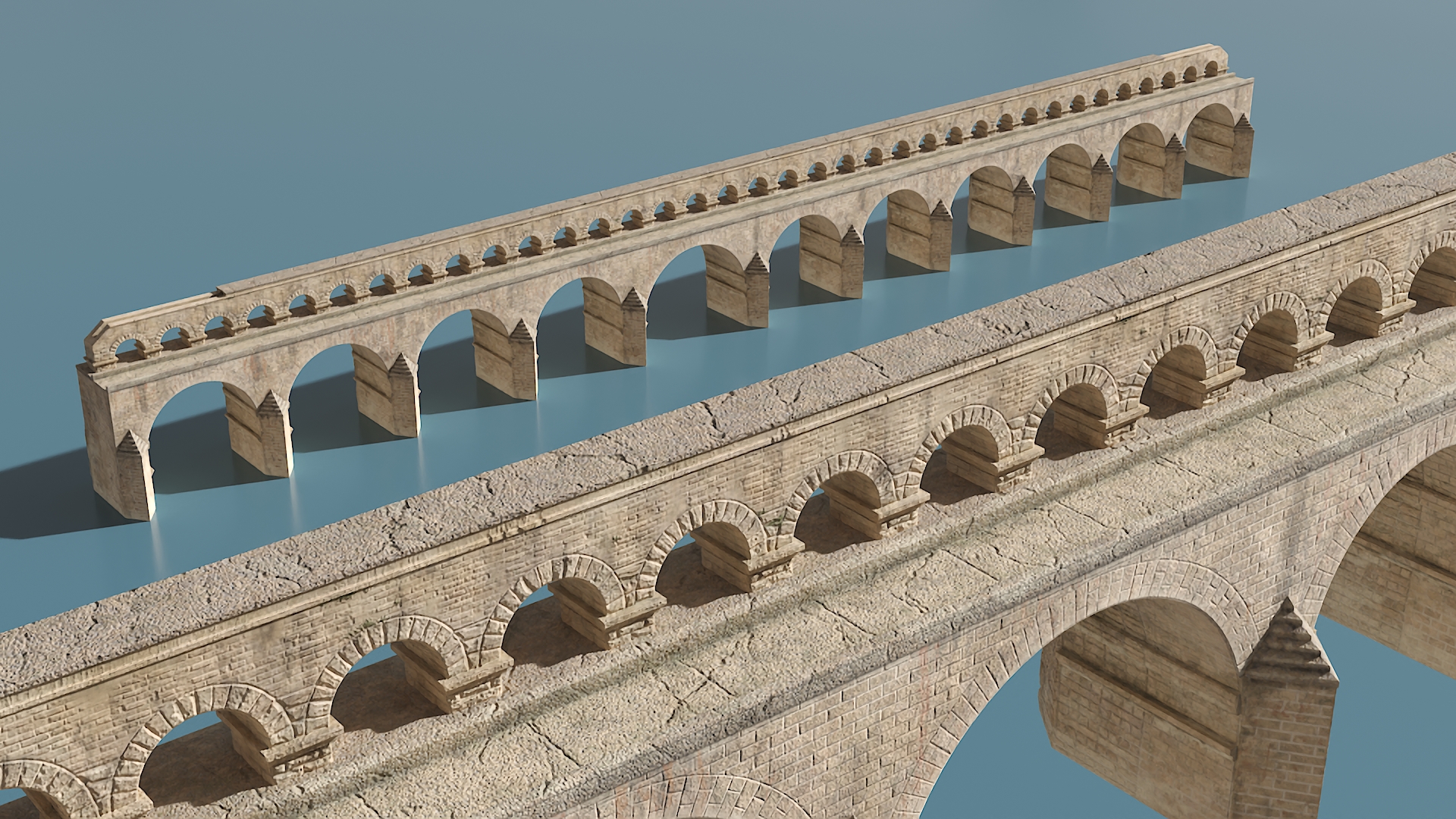 Ancient Two Level Roman Aqueduct 3D