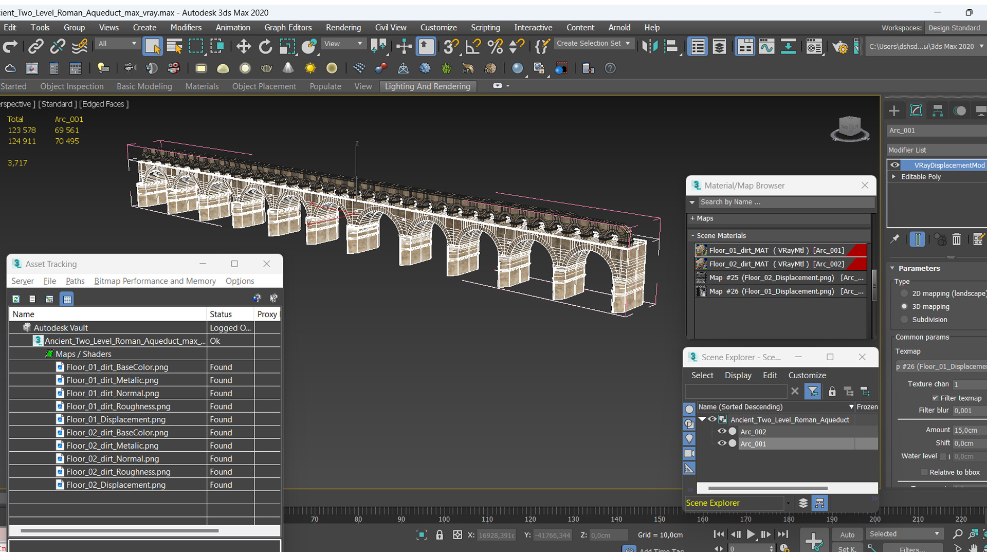 Ancient Two Level Roman Aqueduct 3D