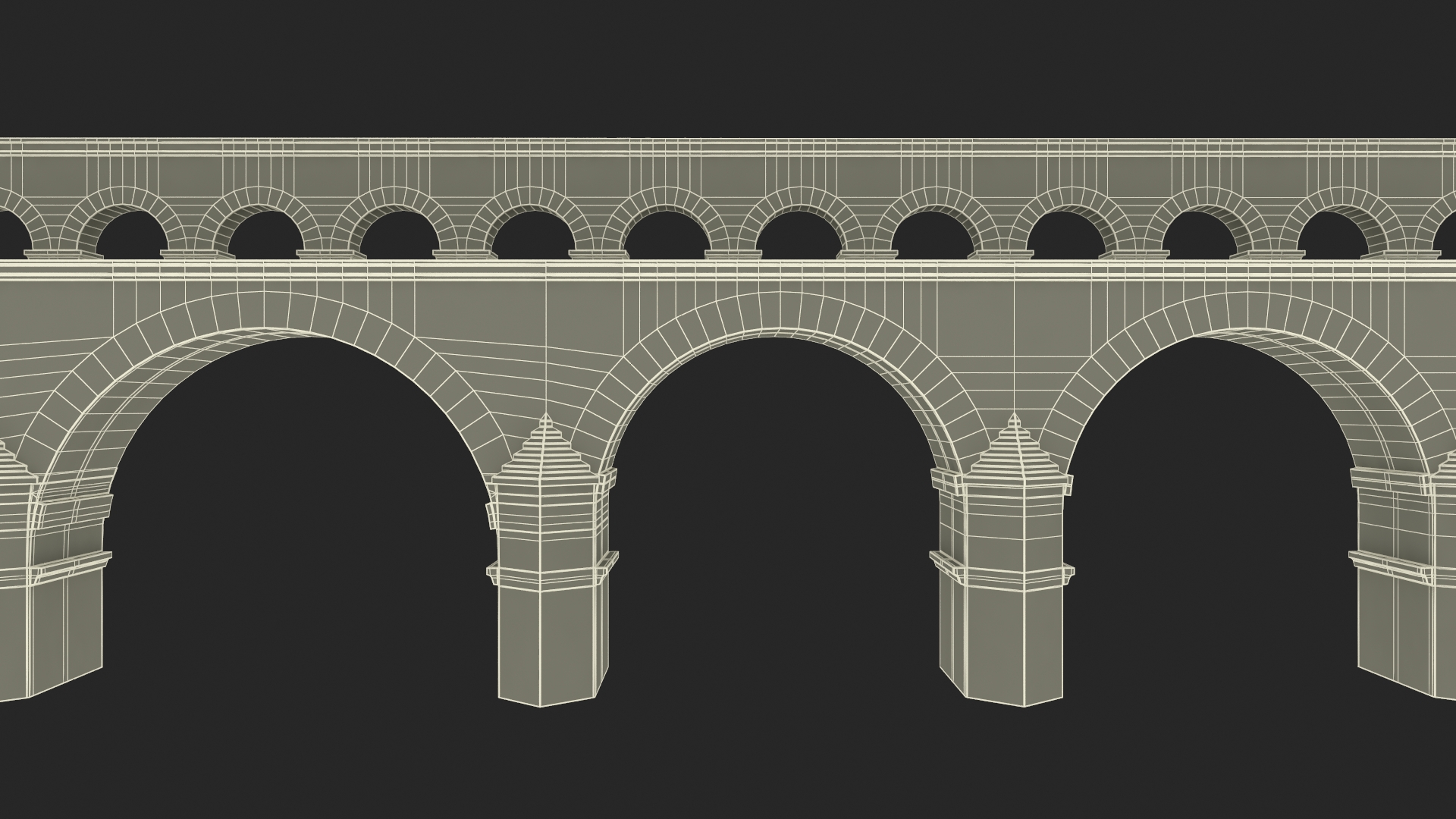 Ancient Two Level Roman Aqueduct 3D