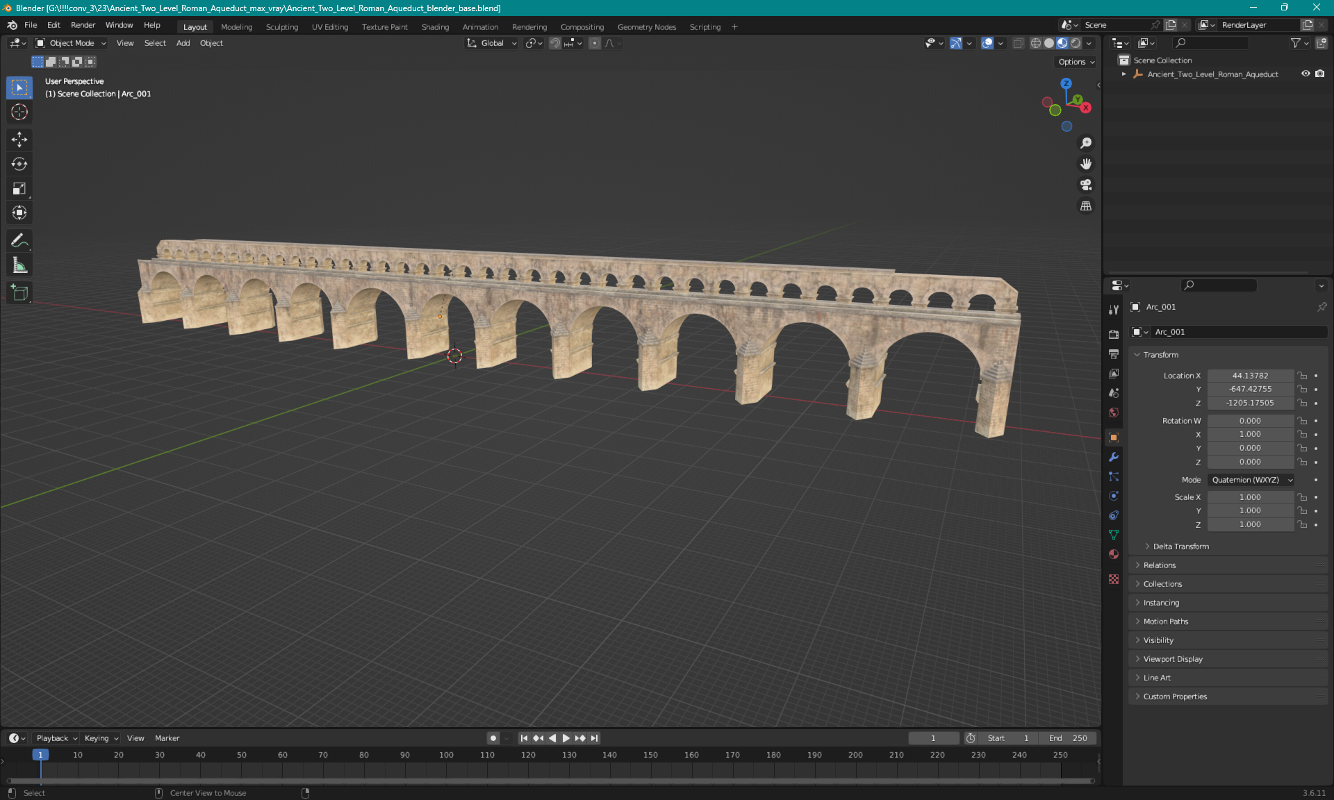 Ancient Two Level Roman Aqueduct 3D