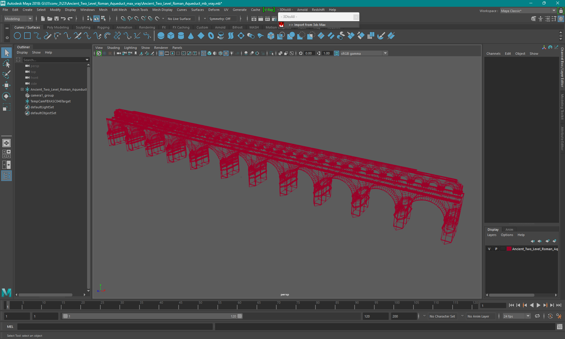 Ancient Two Level Roman Aqueduct 3D