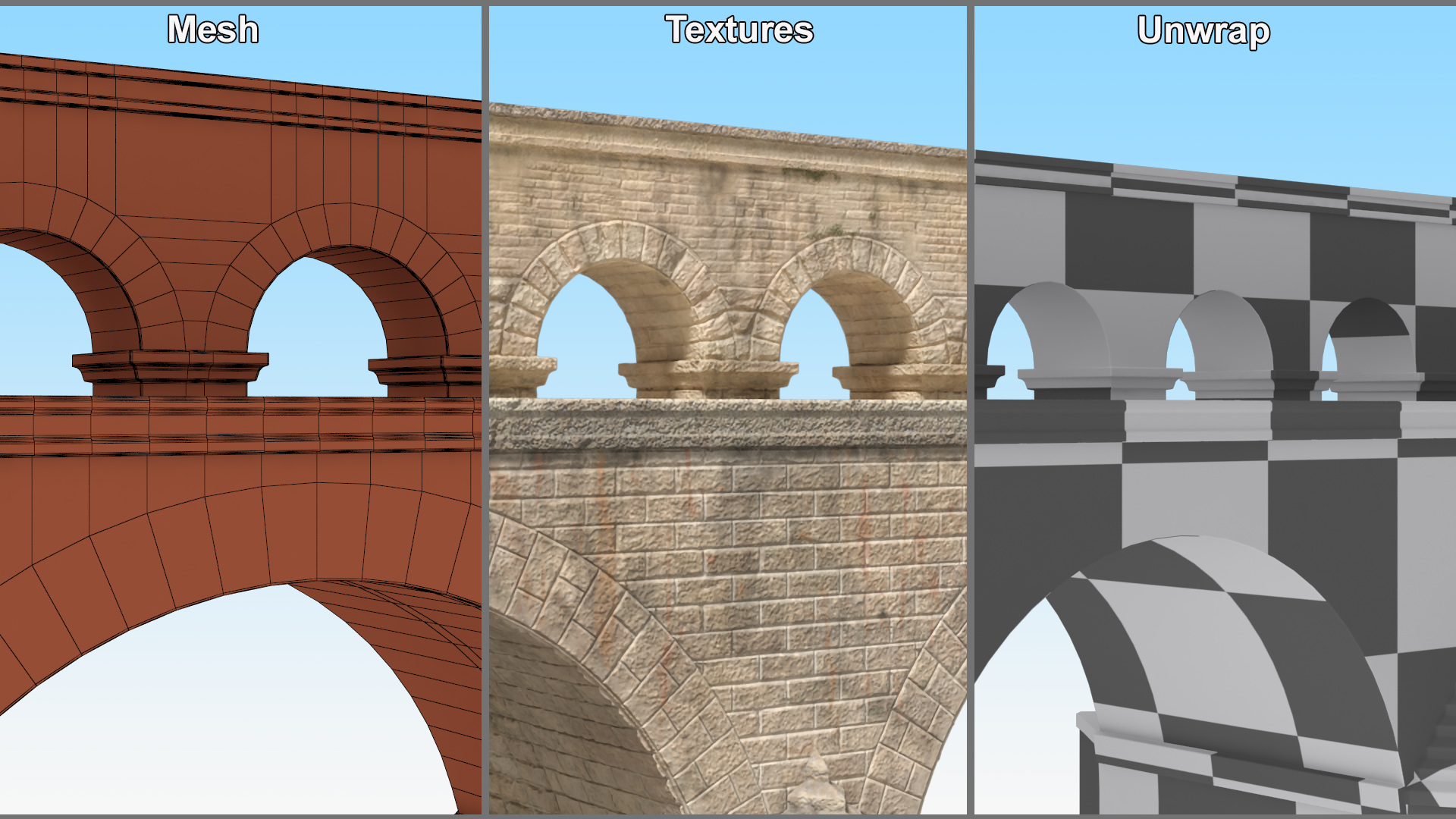 Ancient Two Level Roman Aqueduct 3D