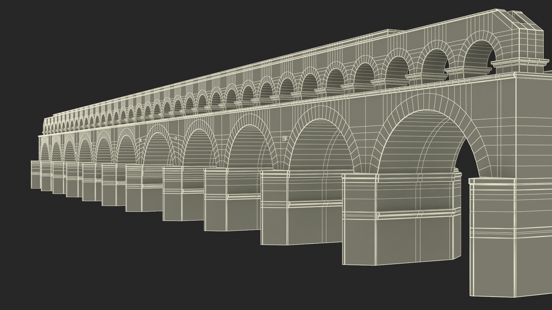 Ancient Two Level Roman Aqueduct 3D