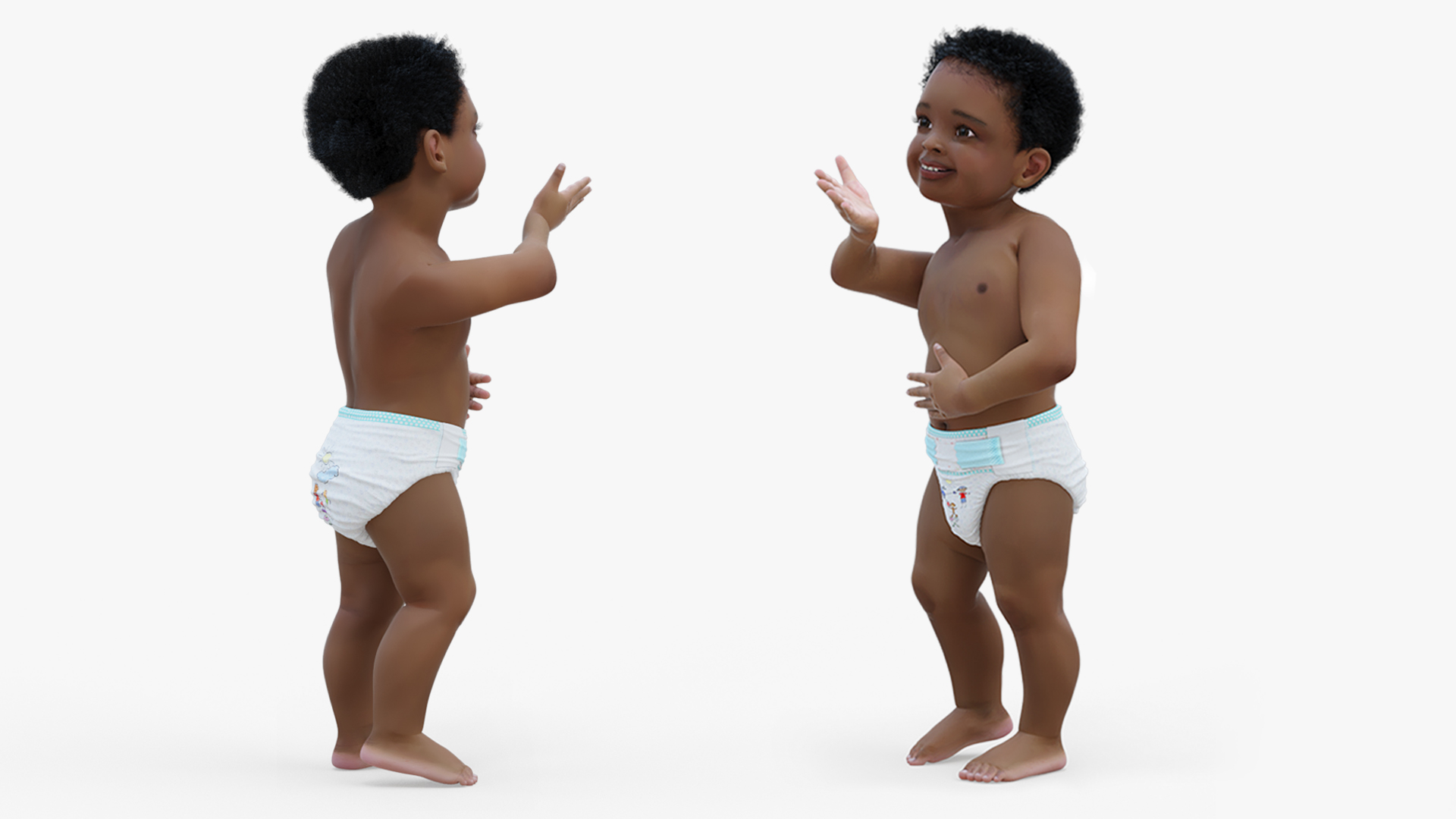 Little Black Boy Light Skin in Diaper Rigged 3D model