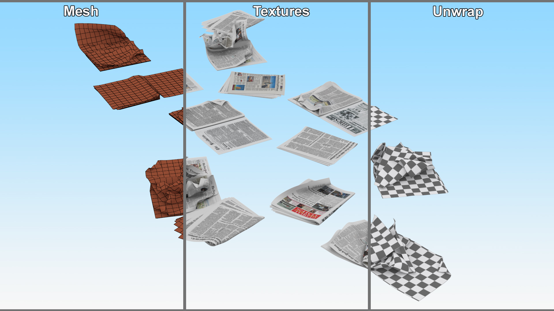 3D Assorted Crumpled Newspapers model