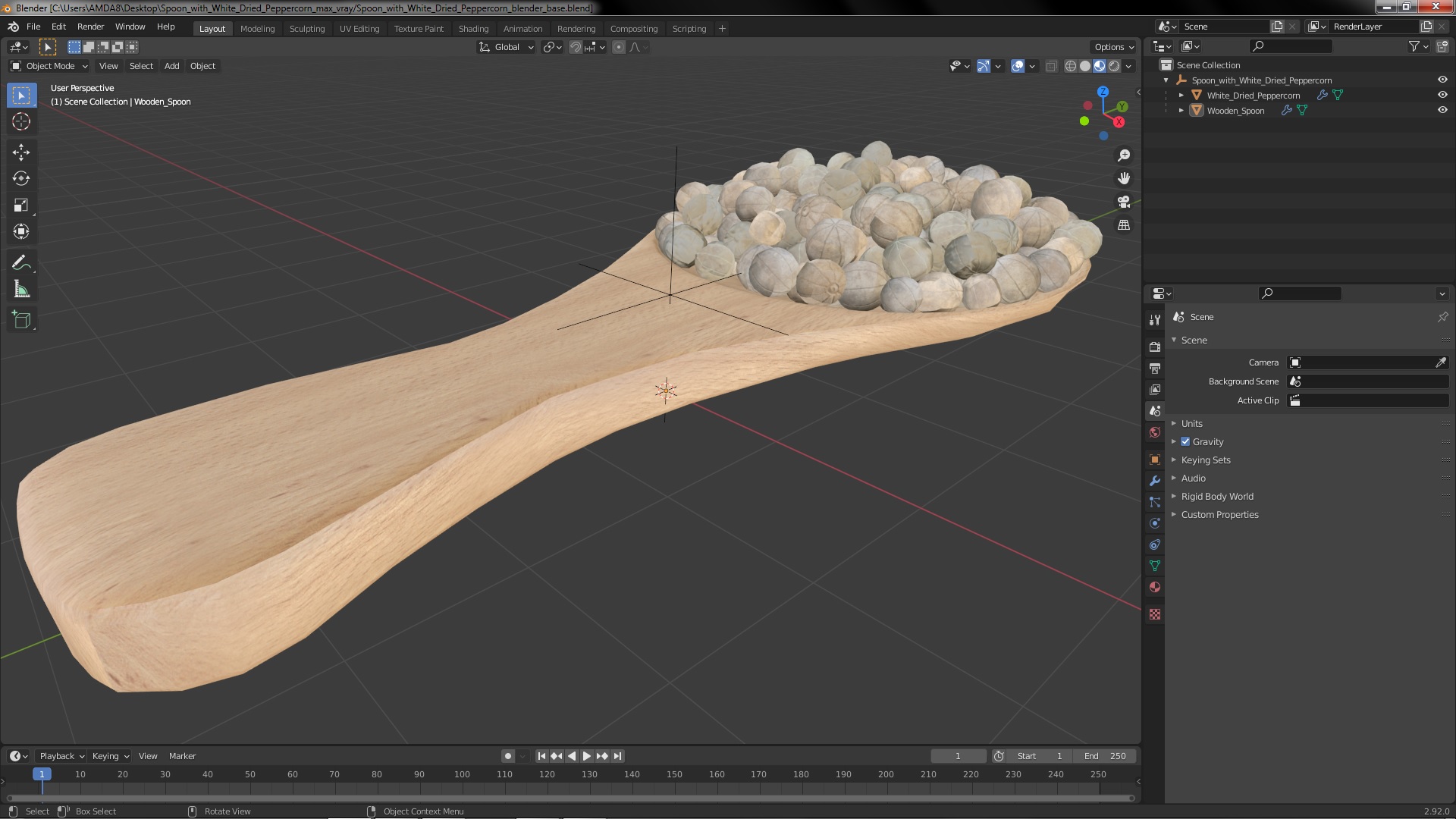 3D Spoon with White Dried Peppercorn model