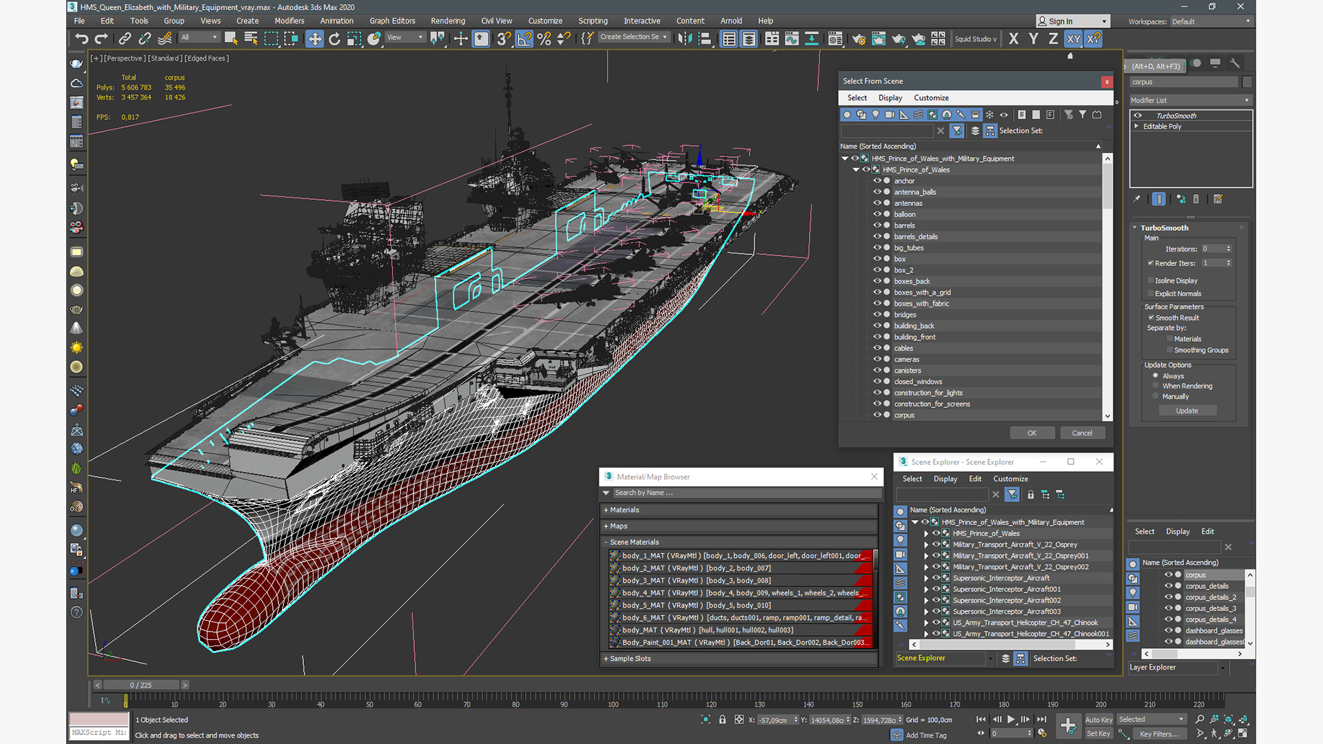 3D HMS Queen Elizabeth with Military Equipment model