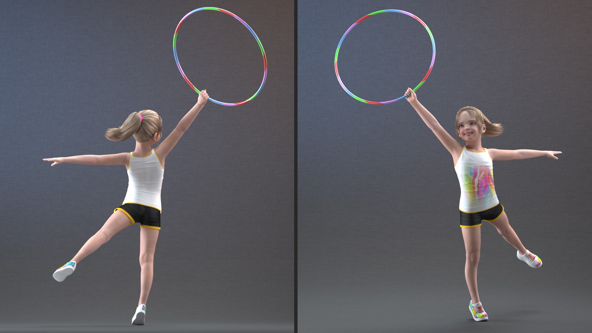 Child Girl Training With Hoop 3D model