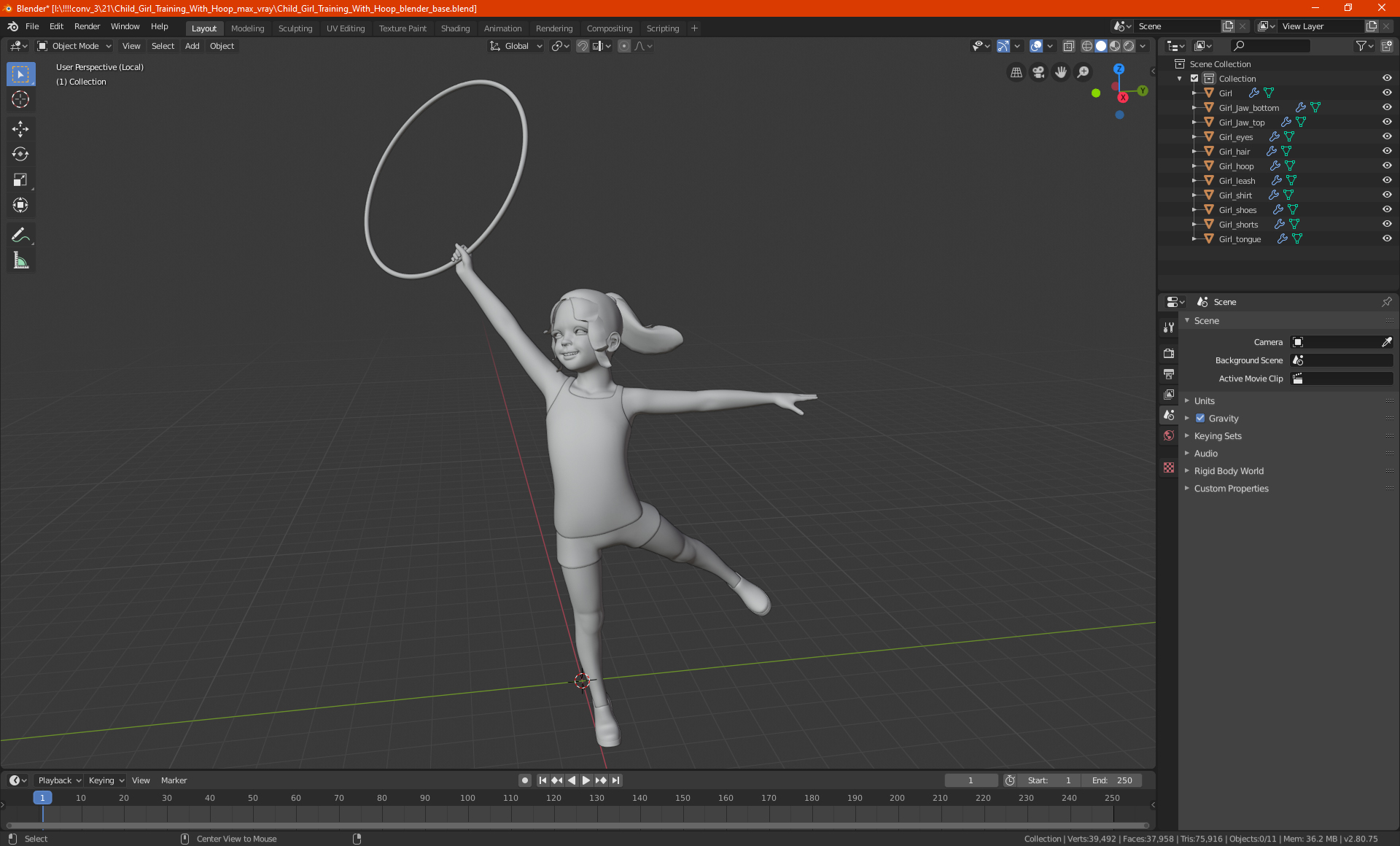 Child Girl Training With Hoop 3D model