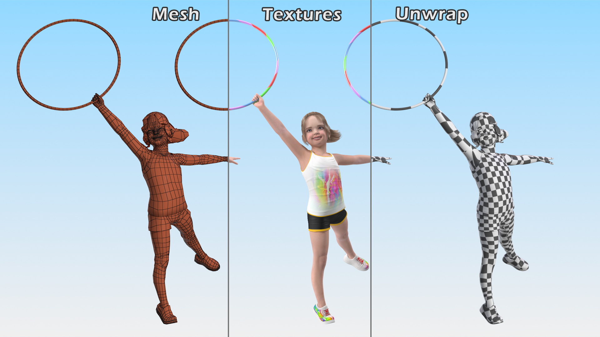 Child Girl Training With Hoop 3D model