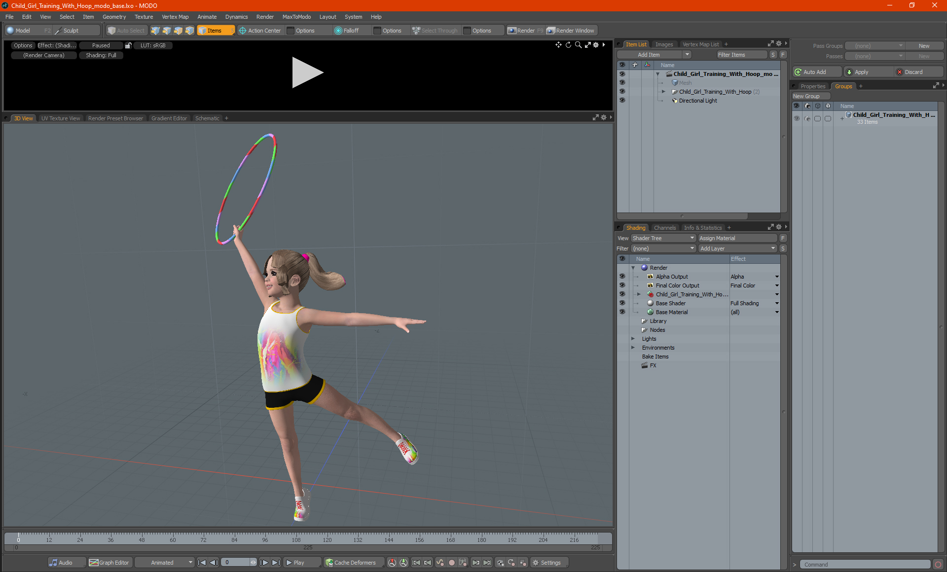 Child Girl Training With Hoop 3D model