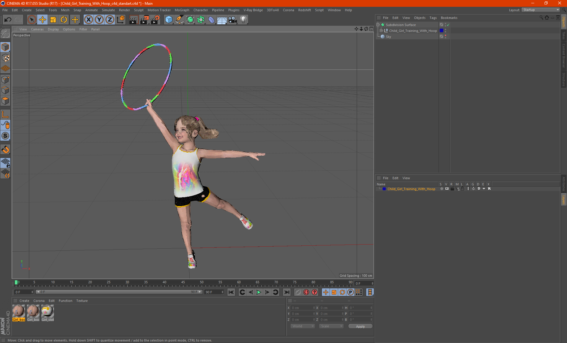 Child Girl Training With Hoop 3D model