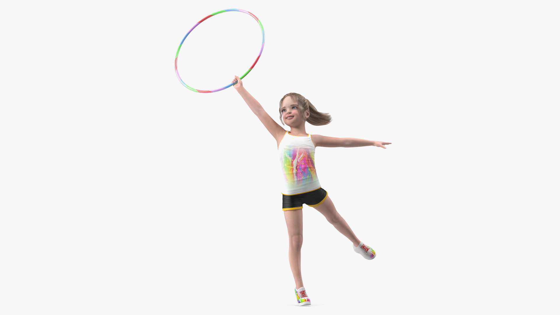 Child Girl Training With Hoop 3D model