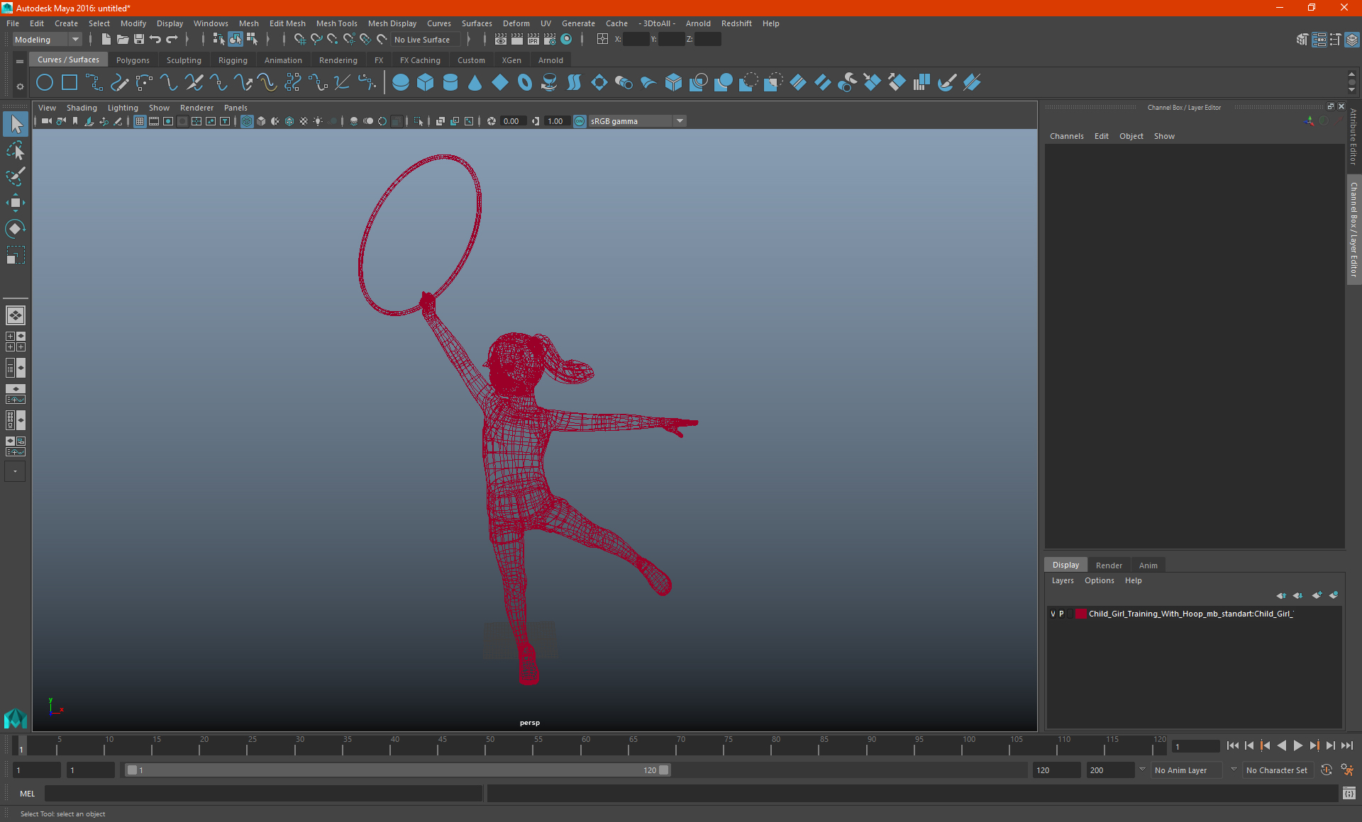 Child Girl Training With Hoop 3D model