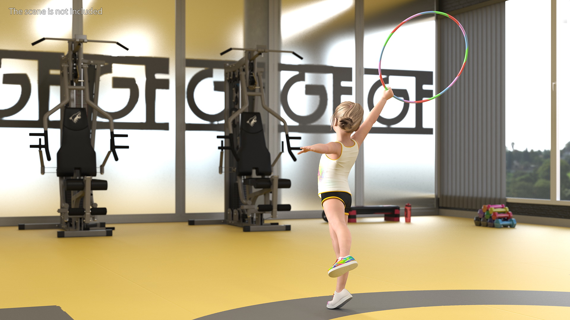 Child Girl Training With Hoop 3D model